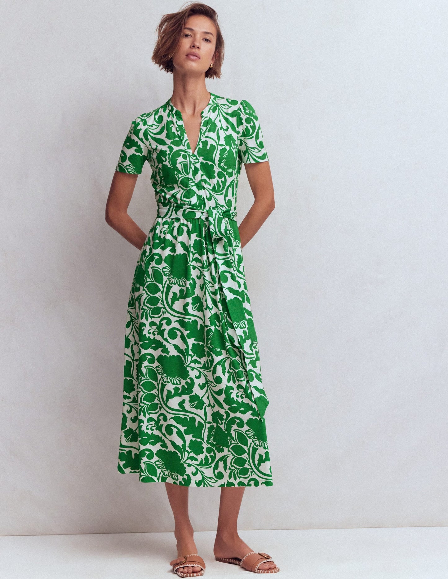 Naomi Jersey Midi Dress-Emerald, Flourishing Meadow