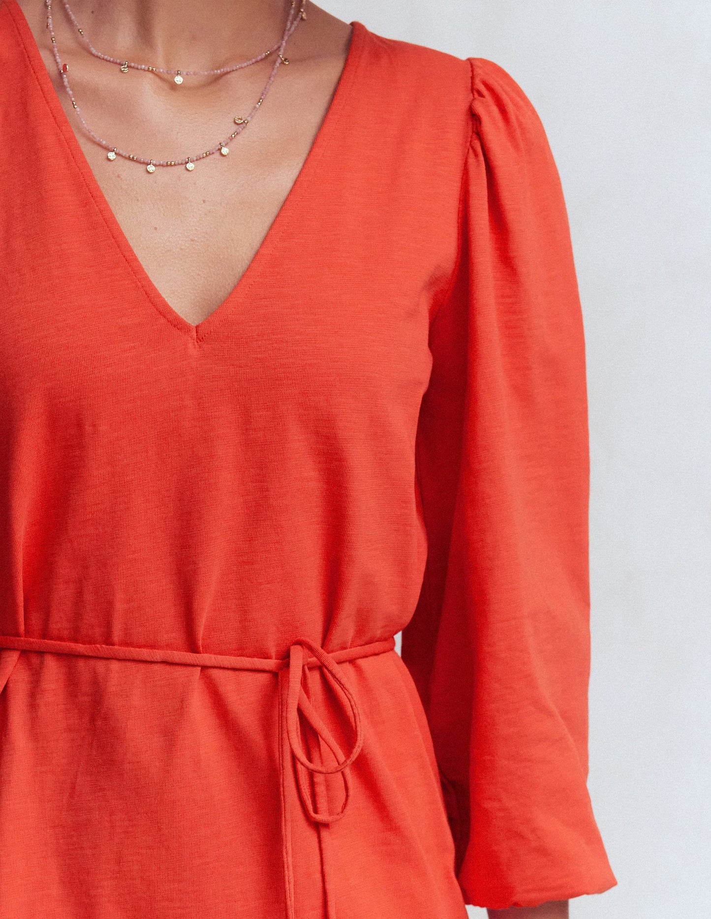 Cary V-Neck Short Dress-Blood Orange