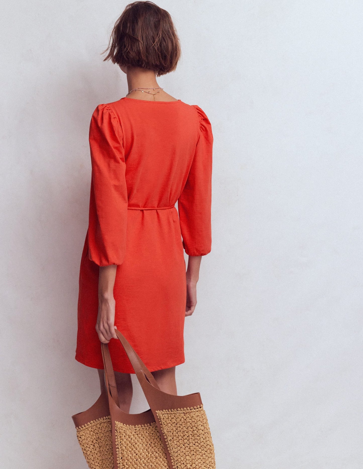 Cary V-Neck Short Dress-Blood Orange
