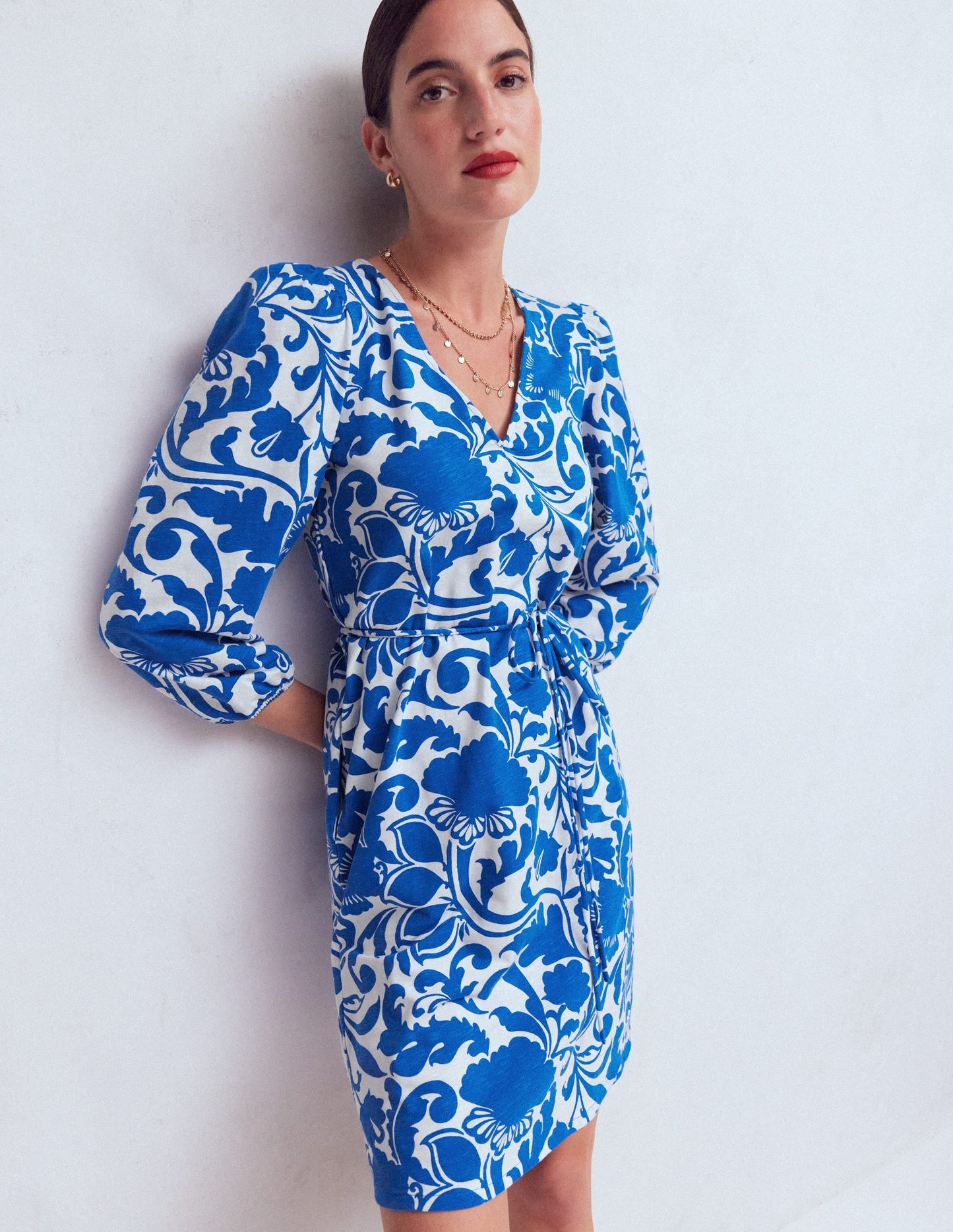 Cary V-Neck Short Dress-Blue, Flourishing Meadow