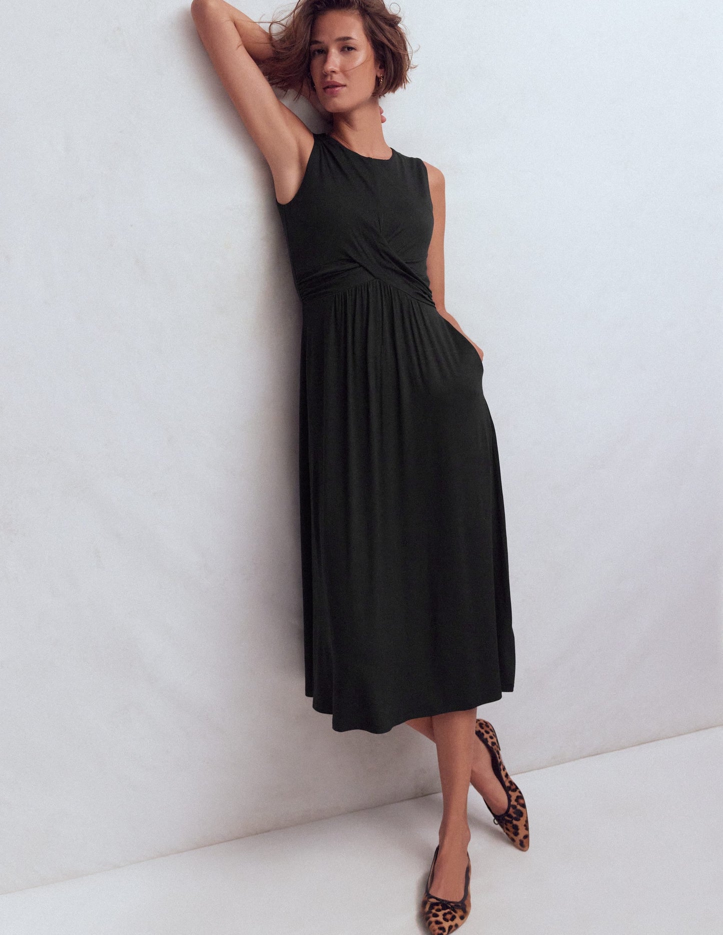 Zara Cross Waist Jersey Dress-Black