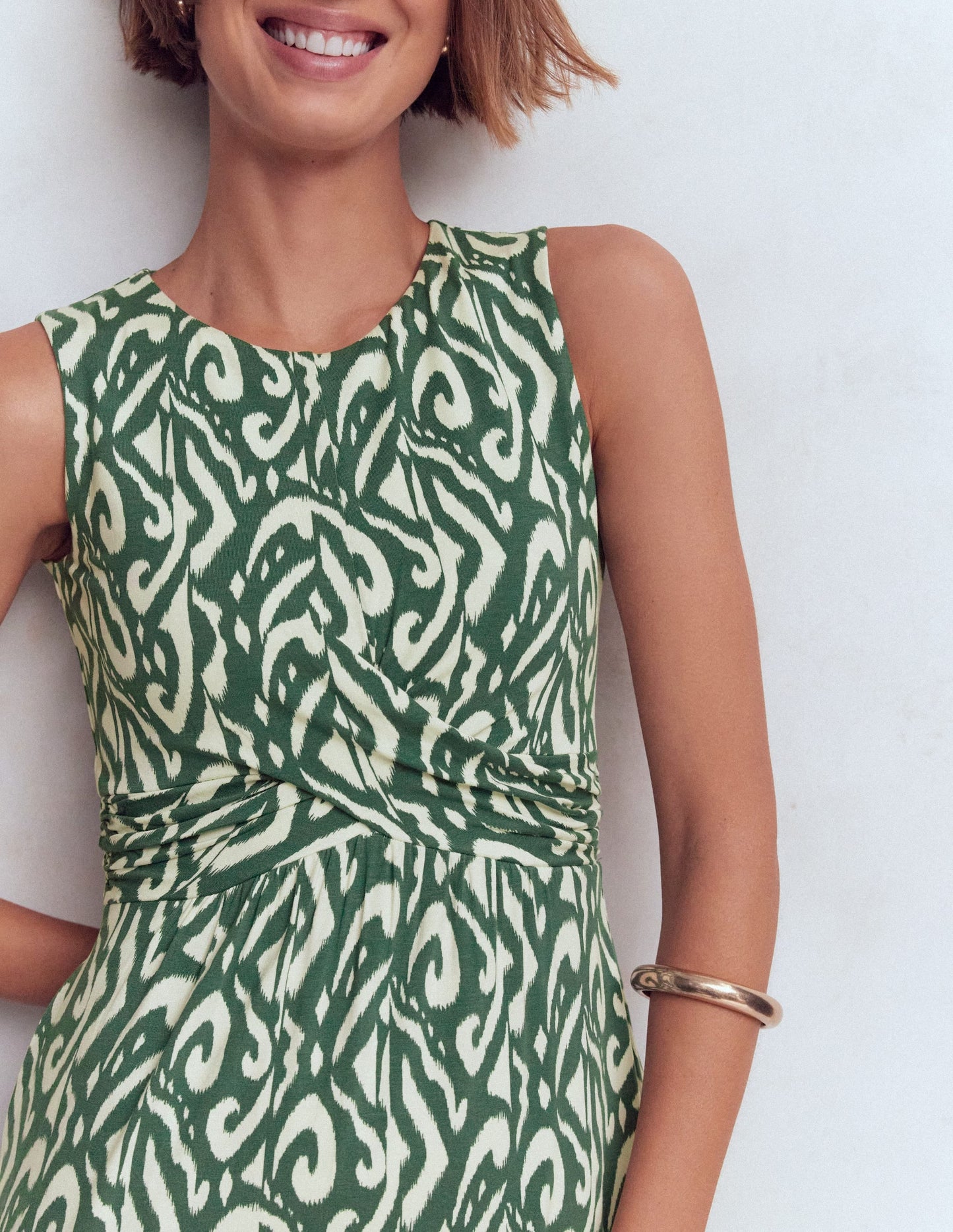 Zara Cross Waist Jersey Dress-Hunter Green, Ikat