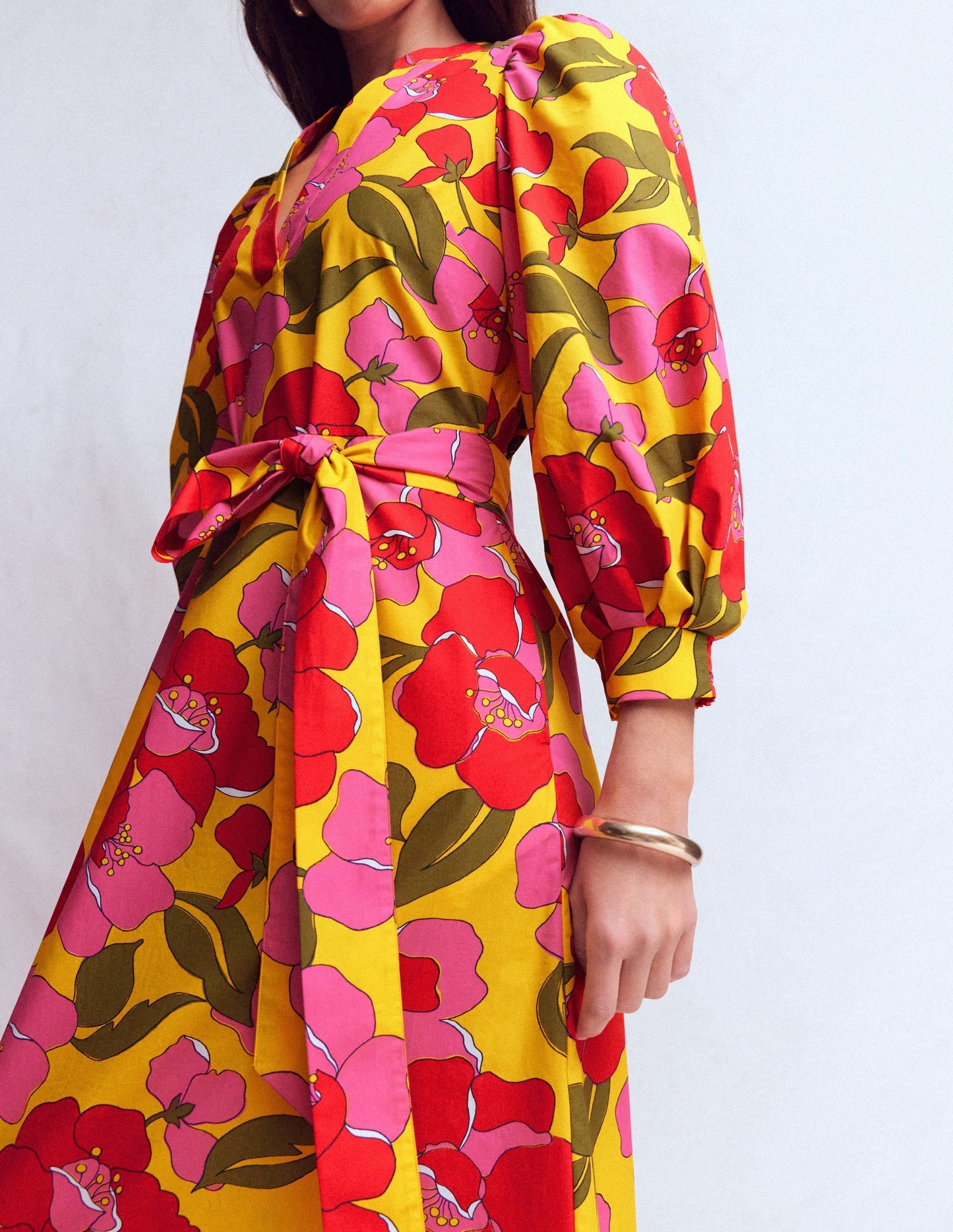 Octavia Cotton Dress-Yellow, Radiant Bloom