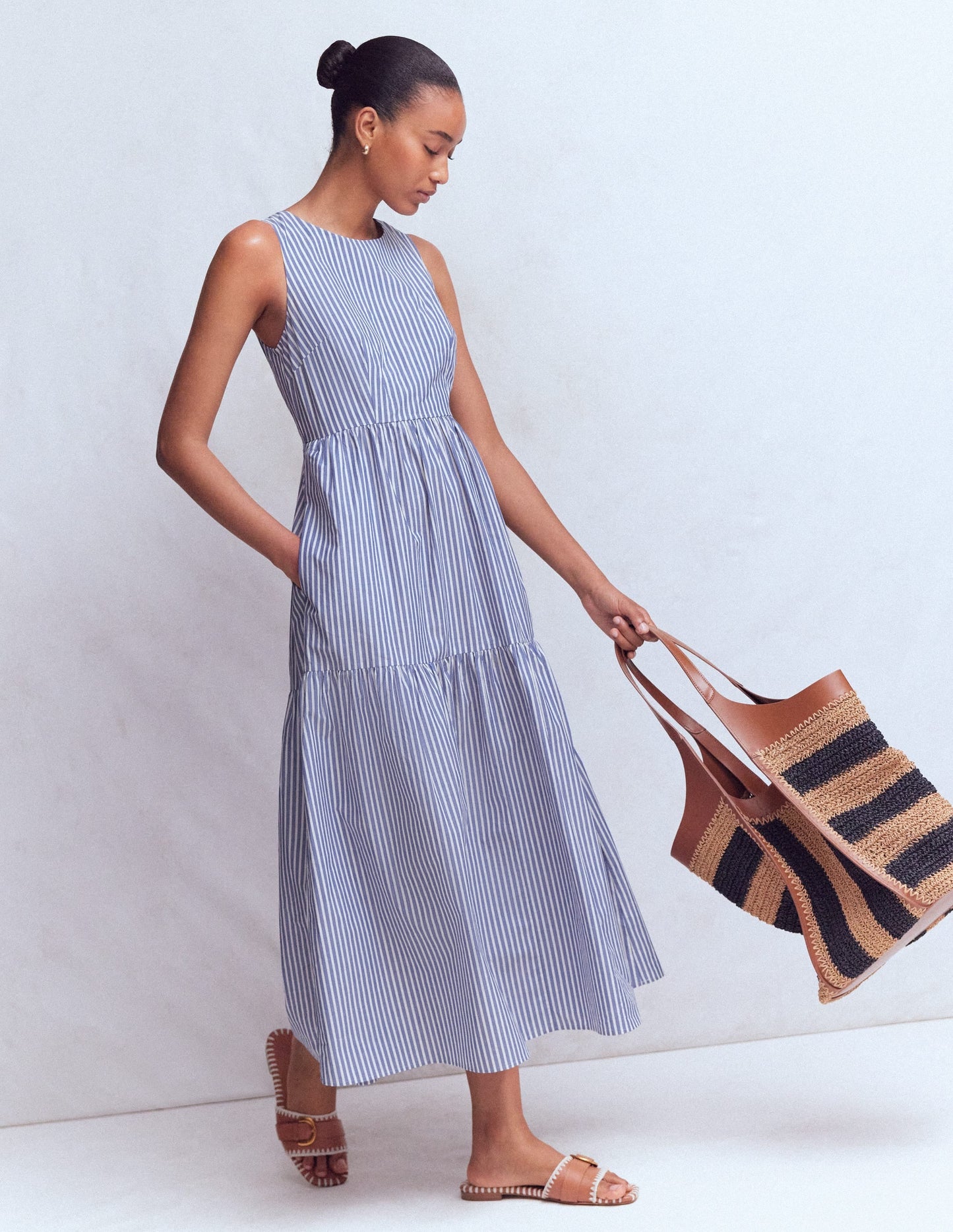 Sleeveless Poplin Dress-Surf the Web Stripe
