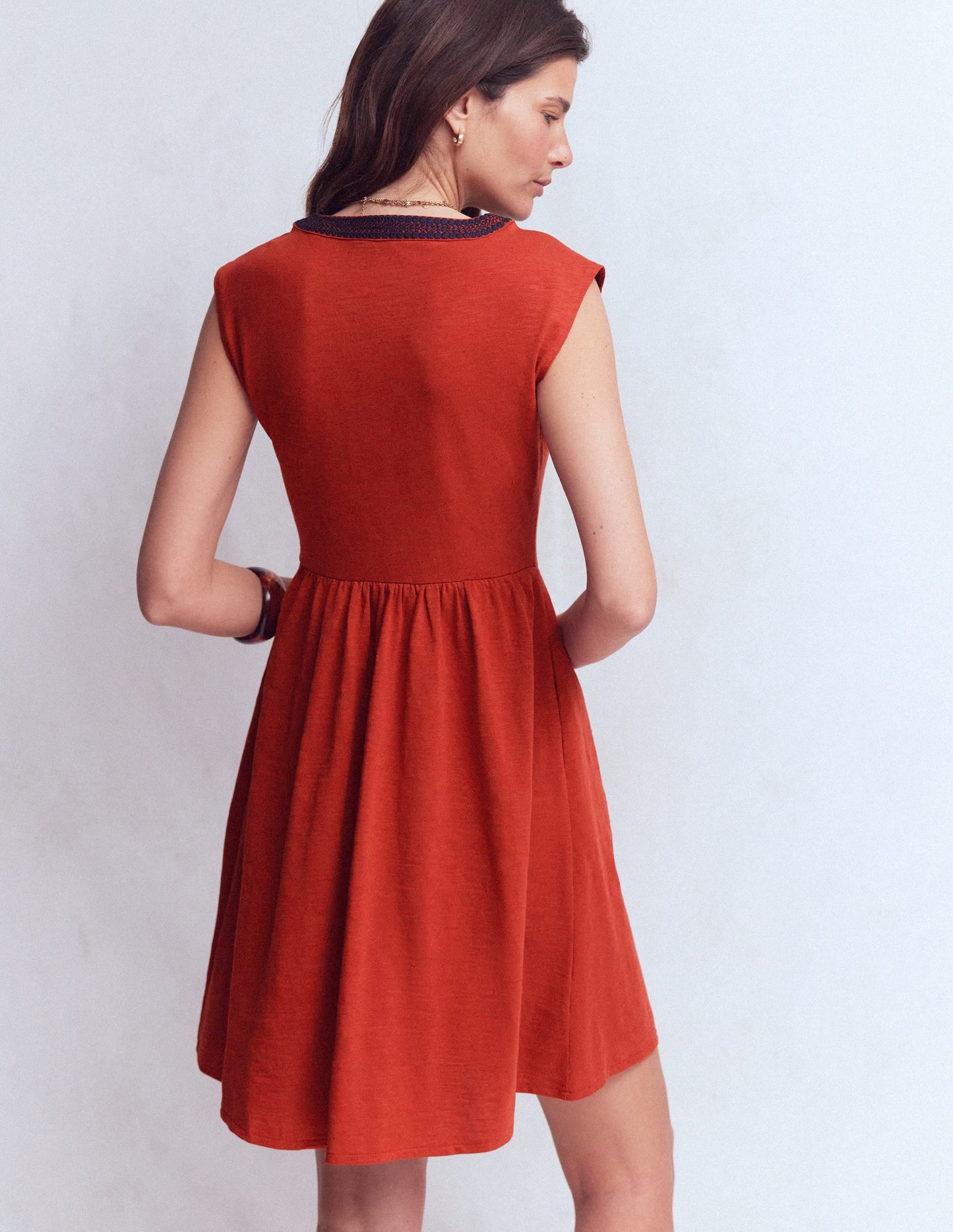 May Embroidered Short Dress-Burnt Orange