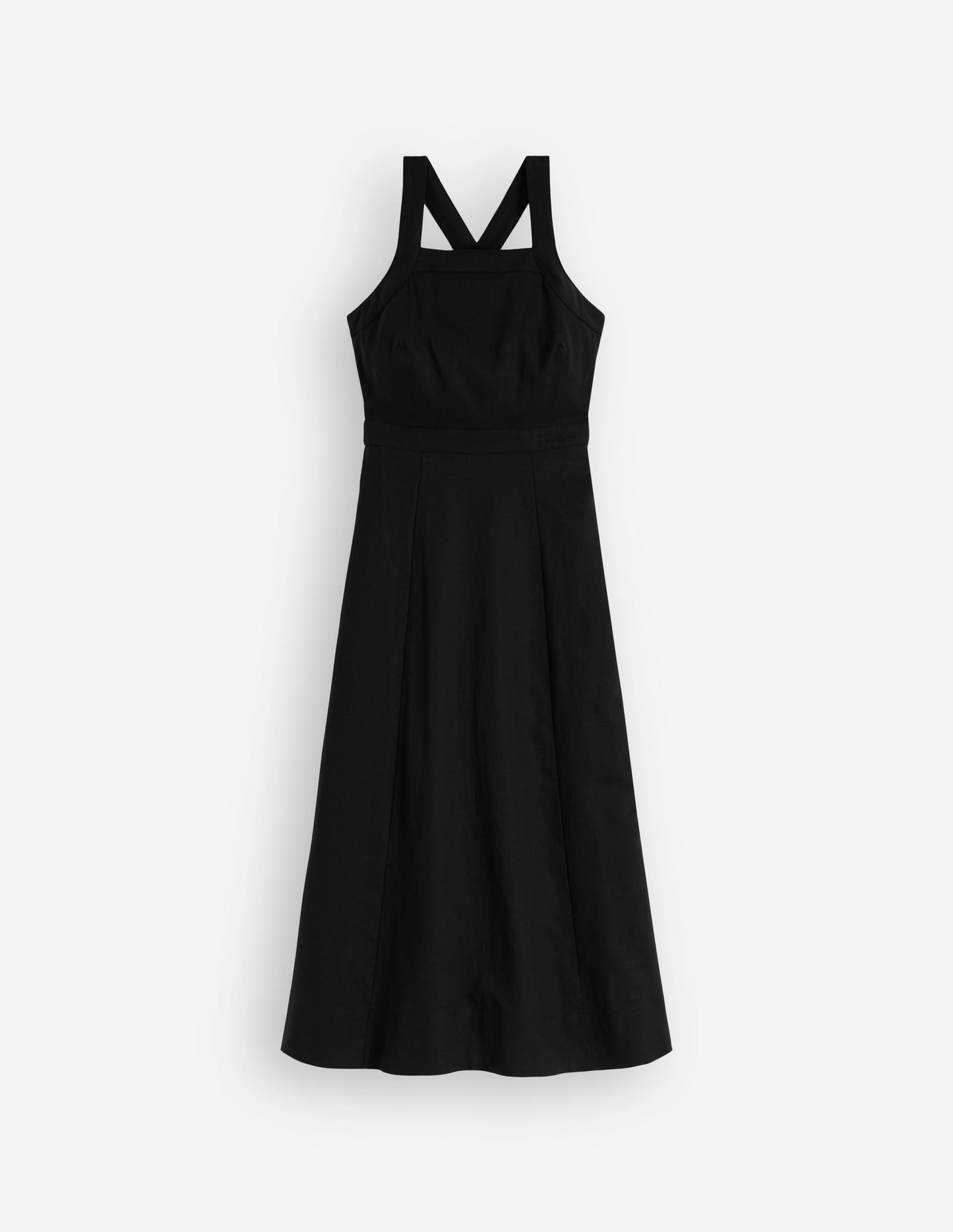 Cross-back Linen Blend Dress-Black
