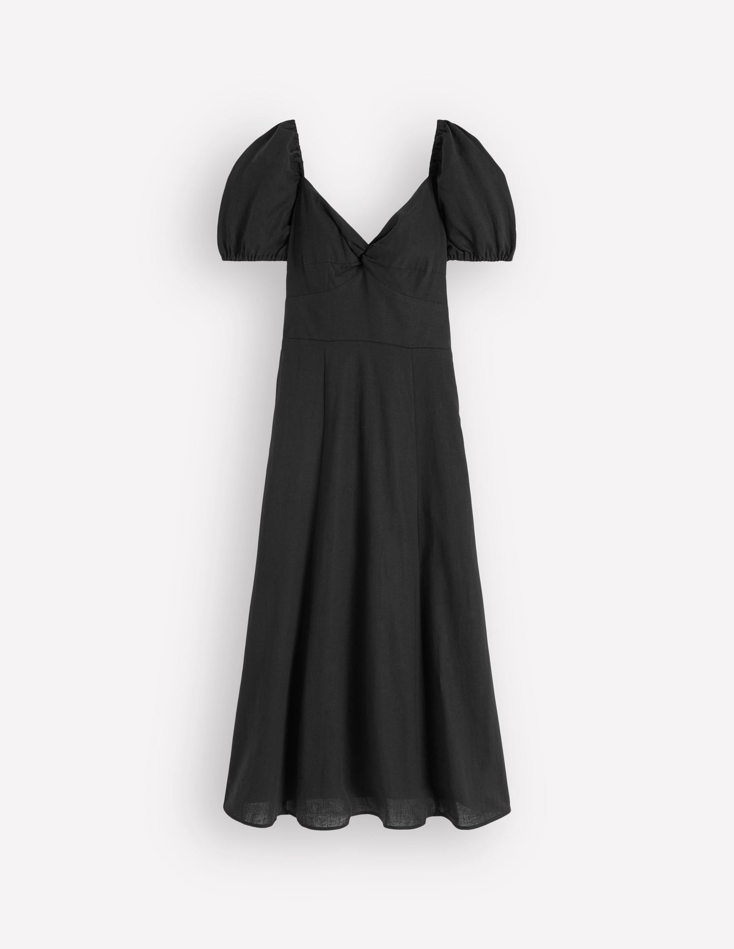 Twist Front Linen Blend Dress-Black