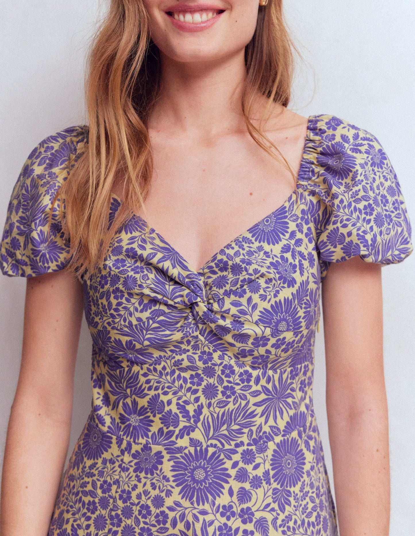 Twist Front Linen Blend Dress-Han Purple, Flowerbed Bloom