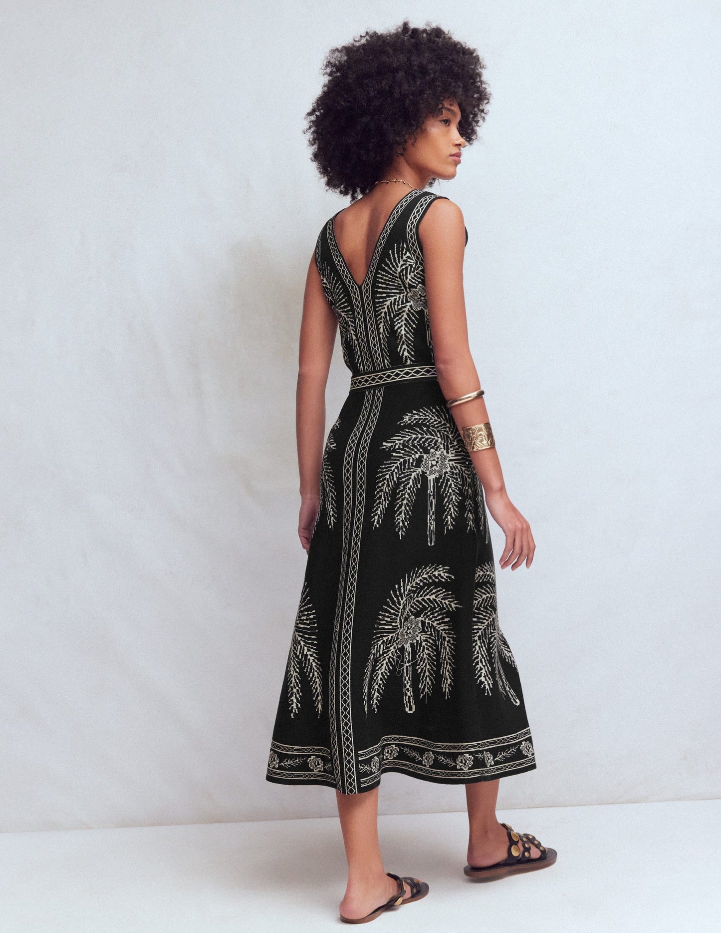 V Neck Jacquard Dress-Palm Jacquard