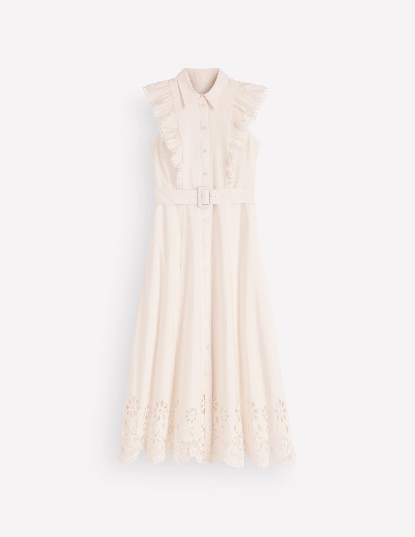 Ruffle Bodice Shirt Dress-White Broderie Trim