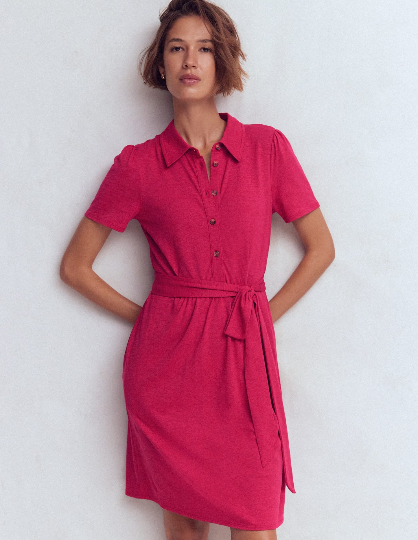 Patti Short Jersey Shirt Dress-Sweet Cherry