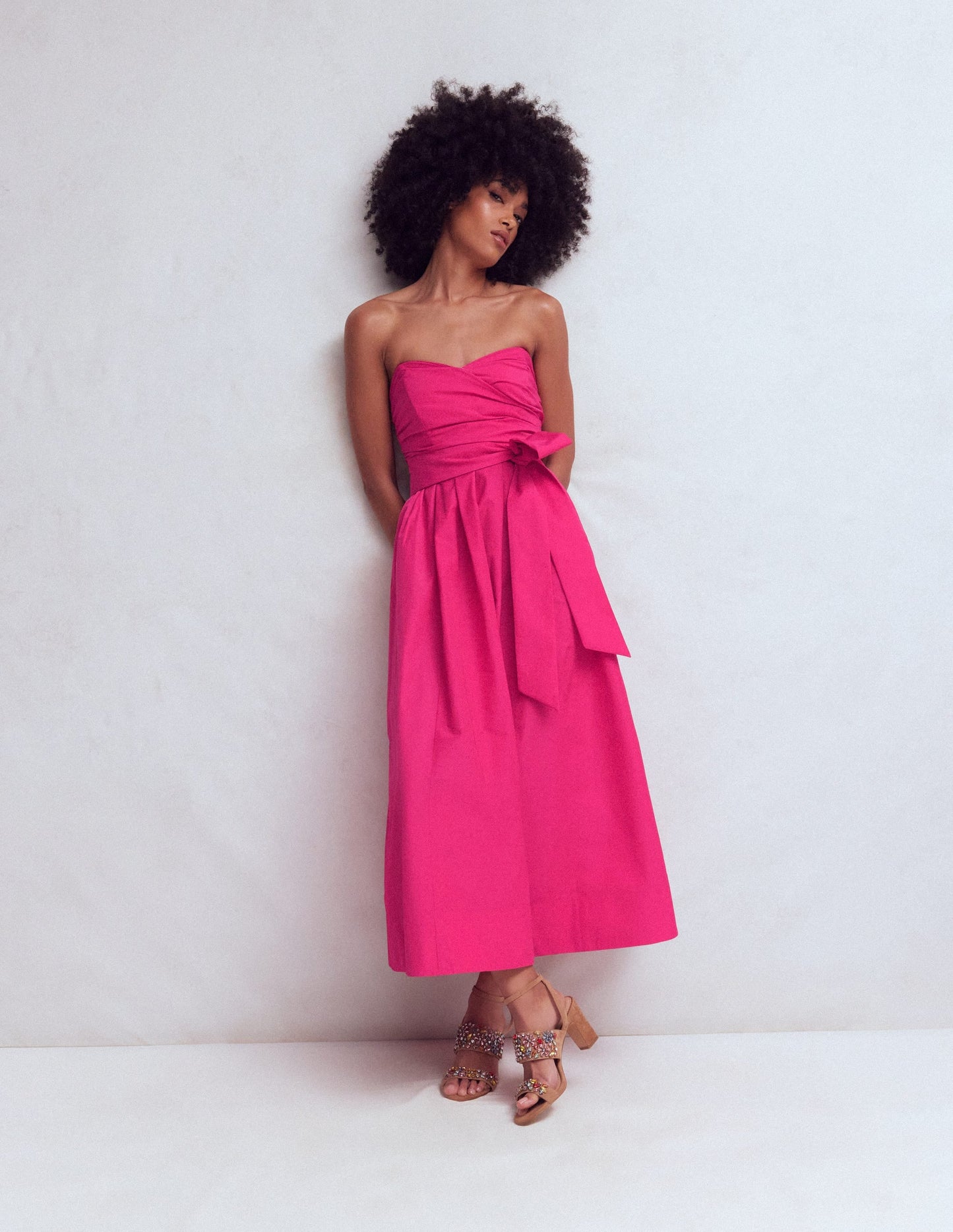 Strapless Taffeta Dress-Bright Pink
