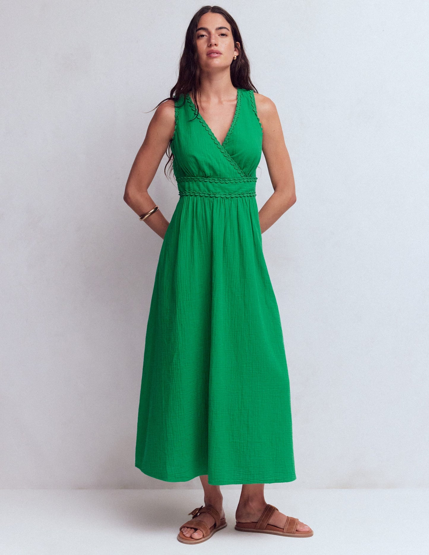 Lorna Trim Double Cloth Dress-Rich Emerald