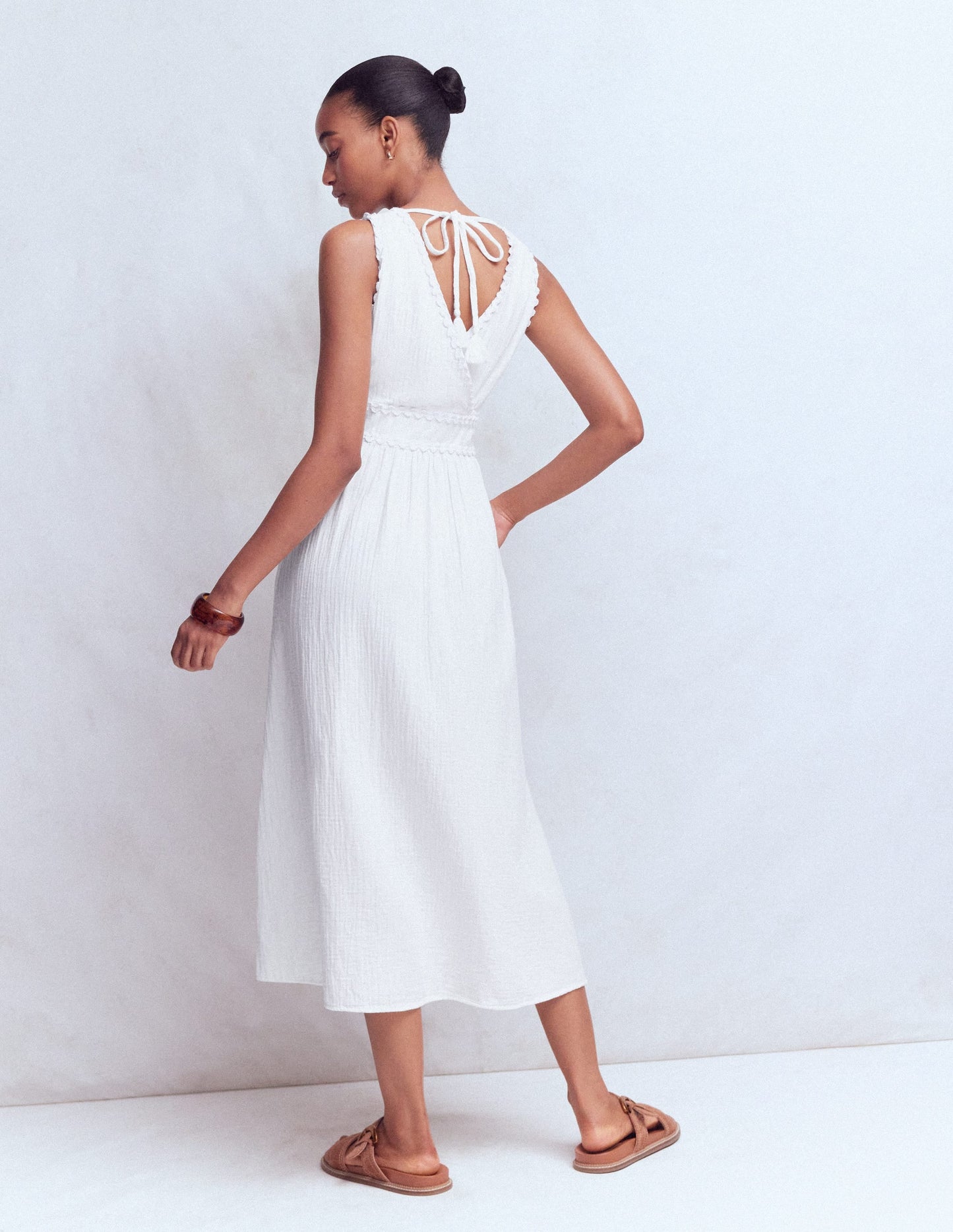 Lorna Trim Double Cloth Dress-White