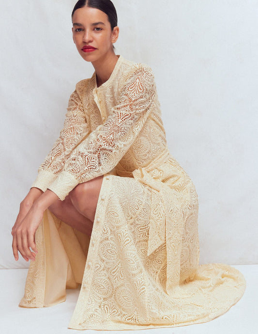 Blouson Sleeve Lace Dress-Ivory Lace