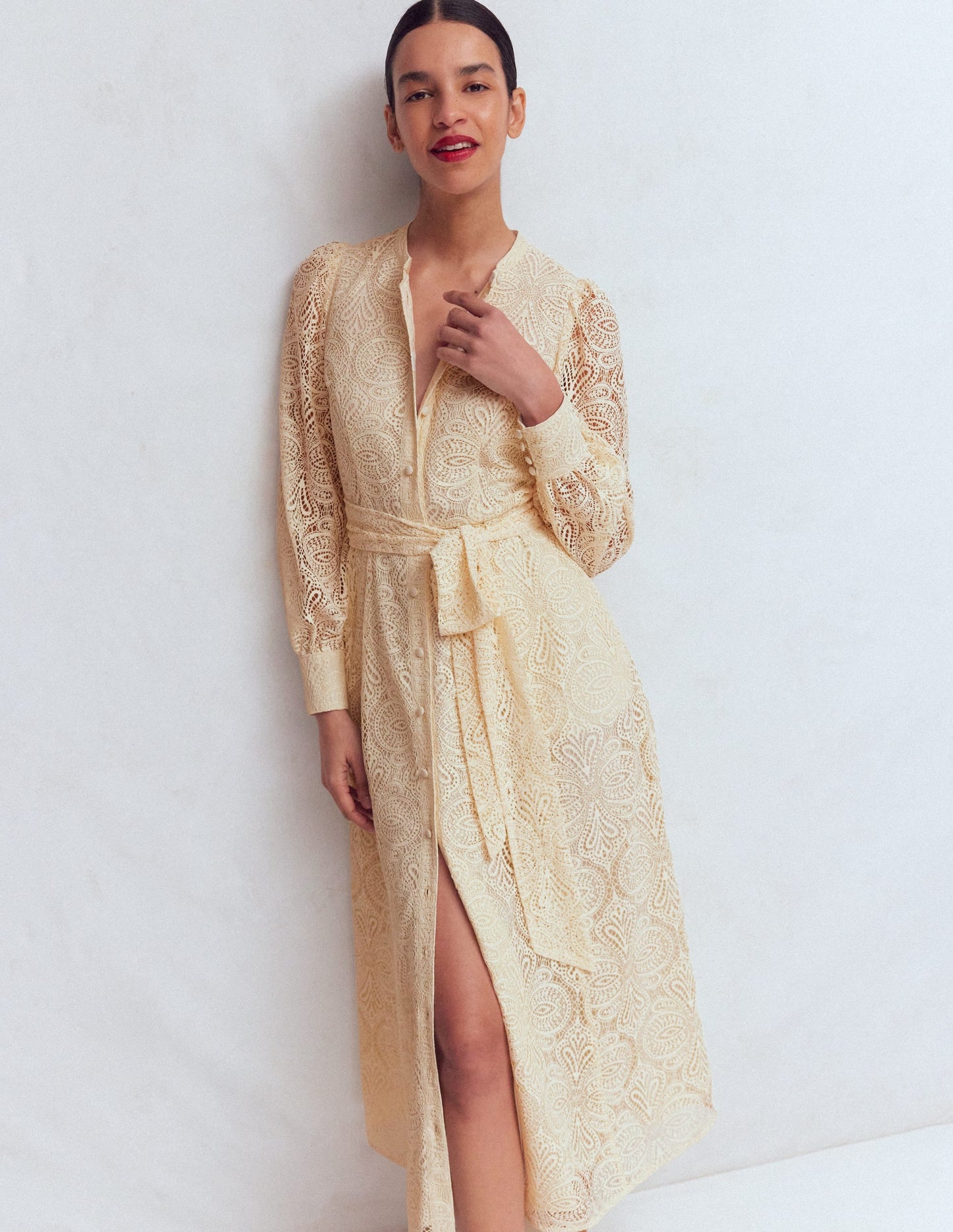 Blouson Sleeve Lace Dress-Ivory Lace