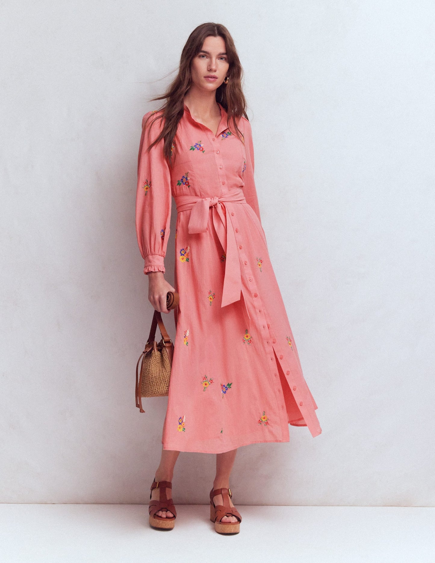 Embroidered Shirt Dress-Pink Embroidery