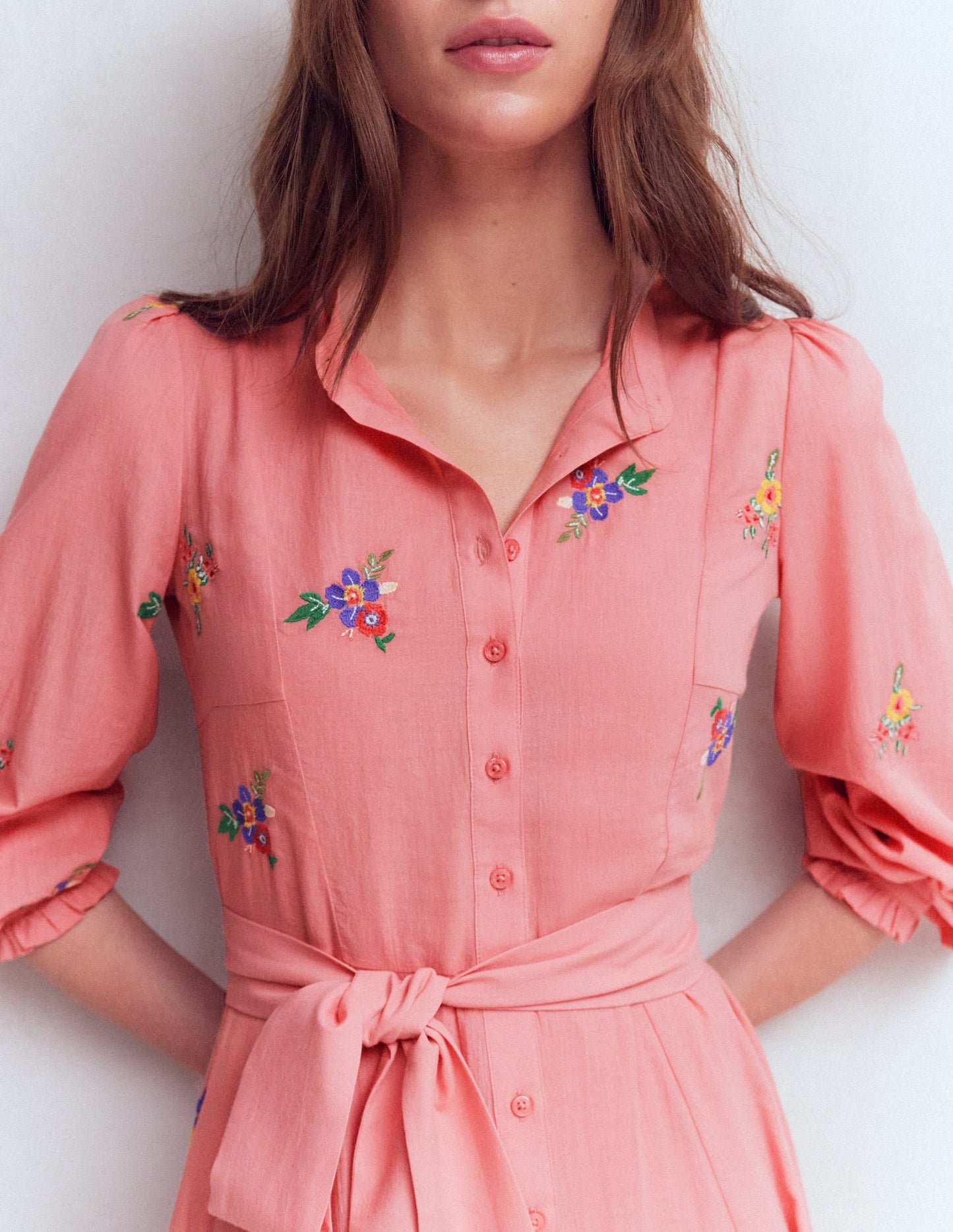Embroidered Shirt Dress-Pink Embroidery