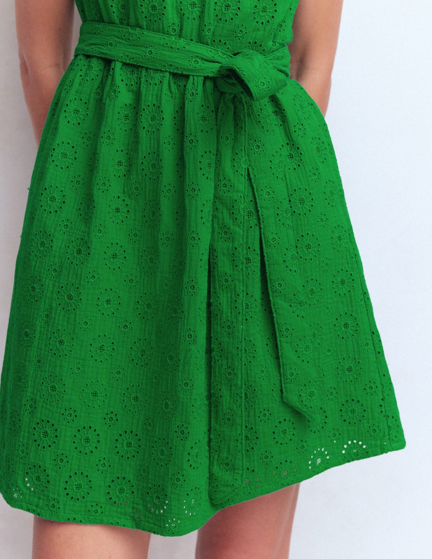 Viv Double Cloth Short Dress-Highland Green Broderie