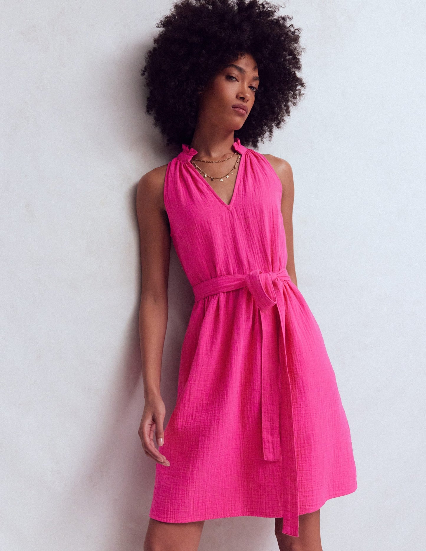 Viv Double Cloth Short Dress-Pink Peony
