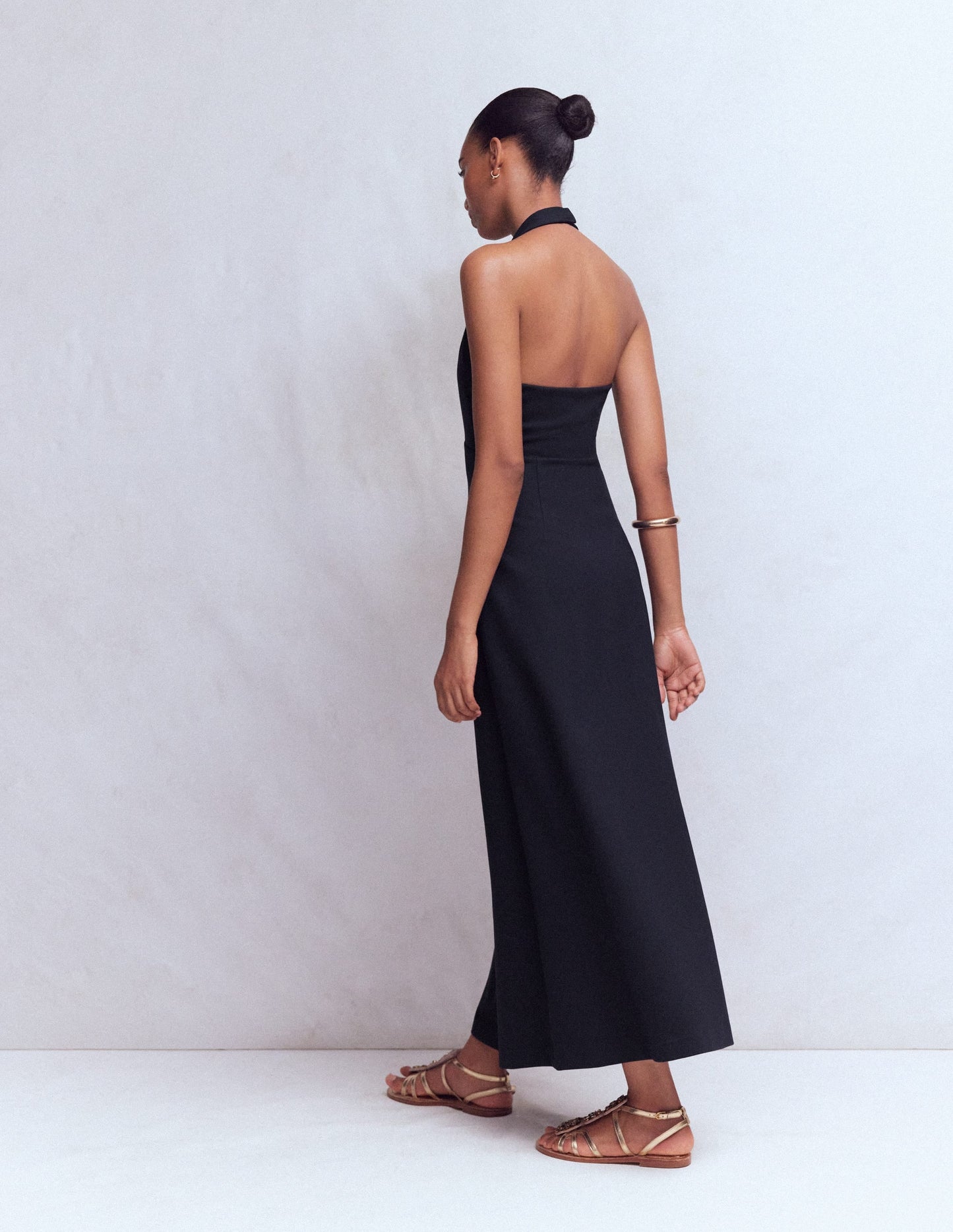 Halter Neck Empire Maxi Dress-Navy