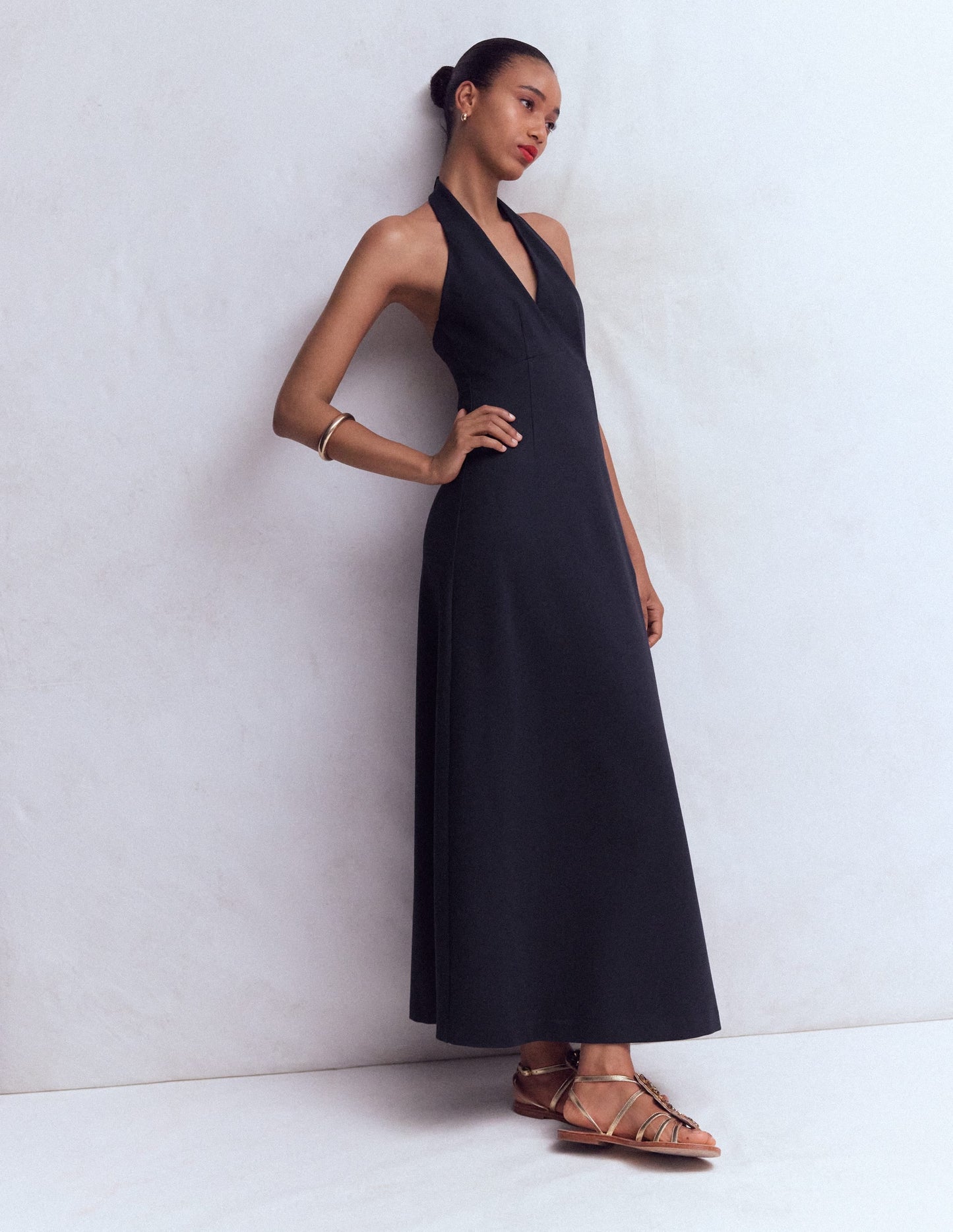 Halter Neck Empire Maxi Dress-Navy
