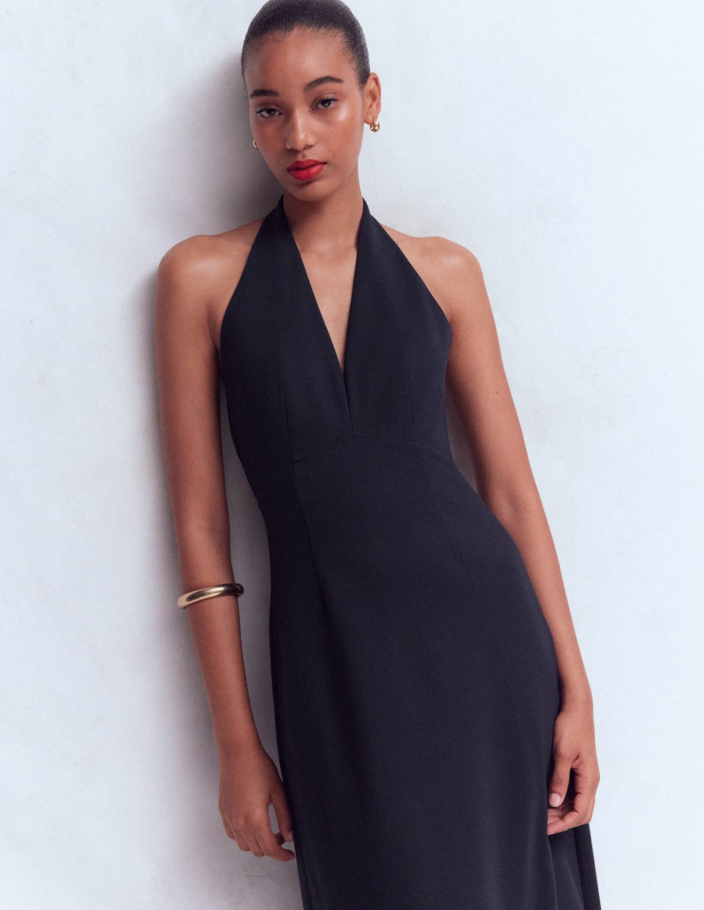 Halter Neck Empire Maxi Dress-Navy