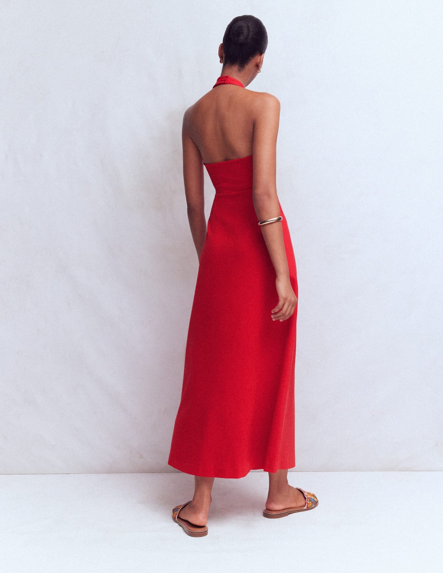Halter Neck Empire Maxi Dress-Red