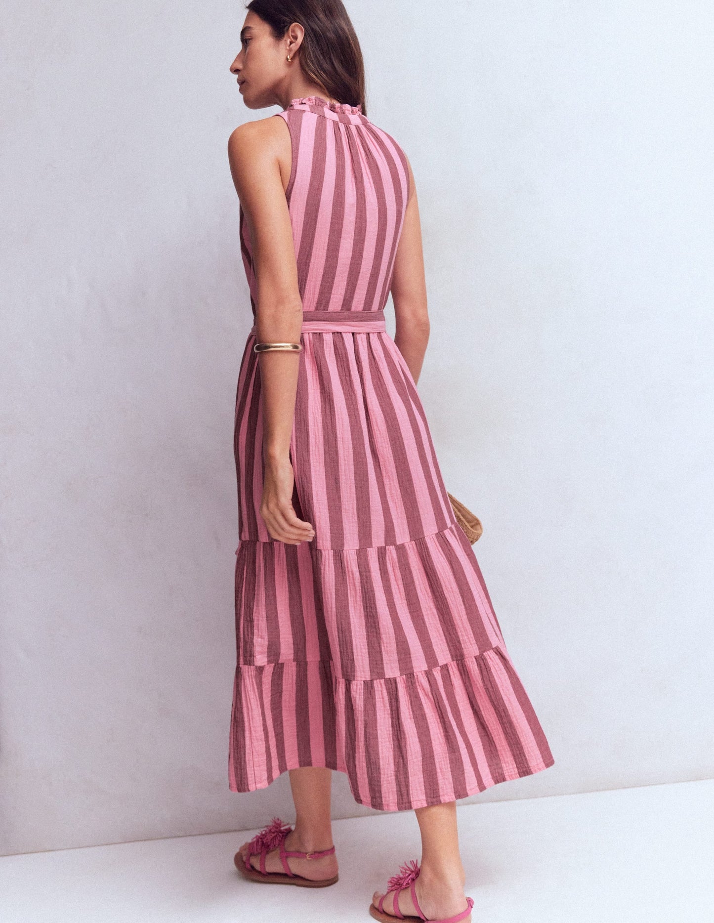 Viv Double Cloth Maxi Dress-Brown Pink Stripe