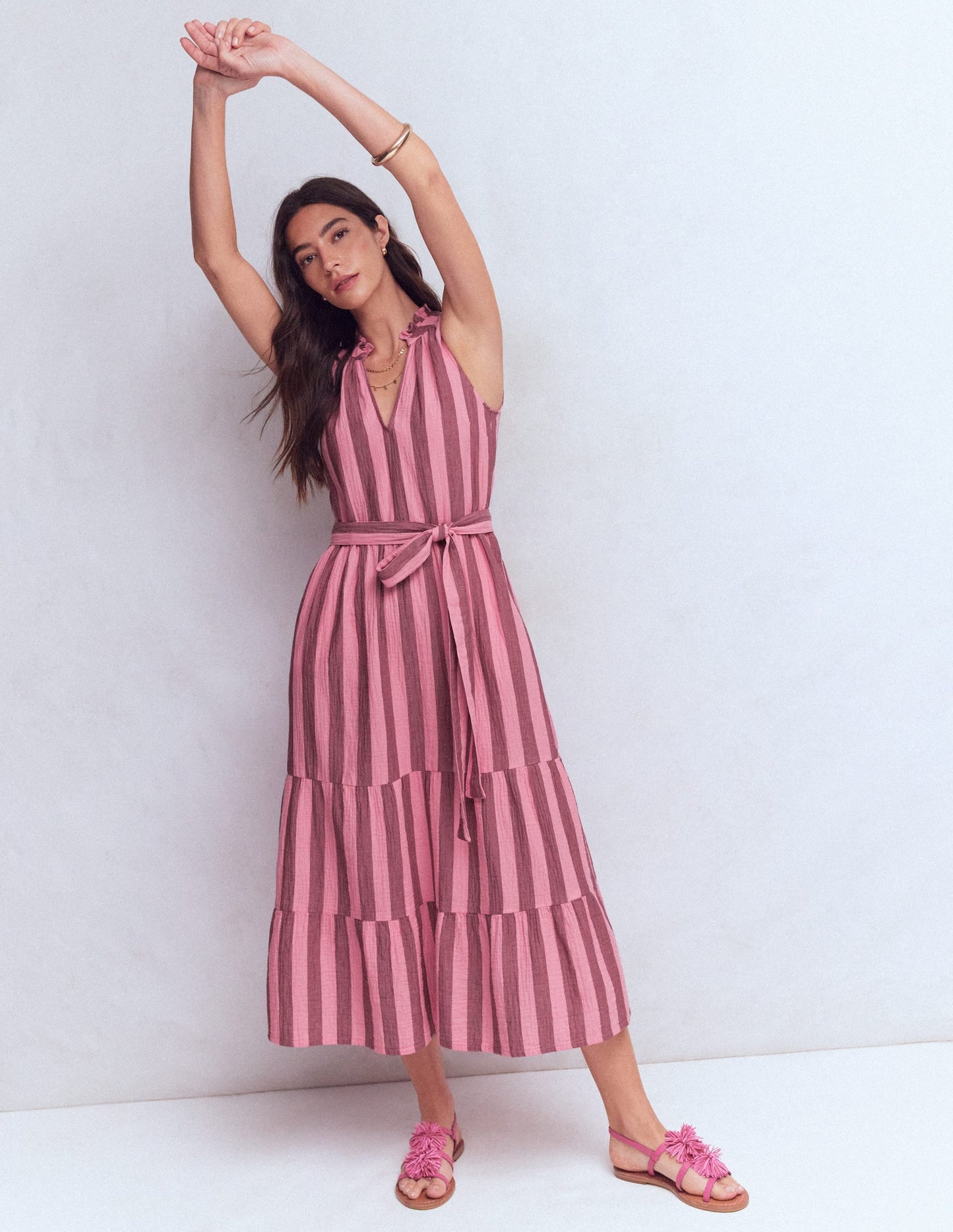 Viv Double Cloth Maxi Dress-Brown Pink Stripe
