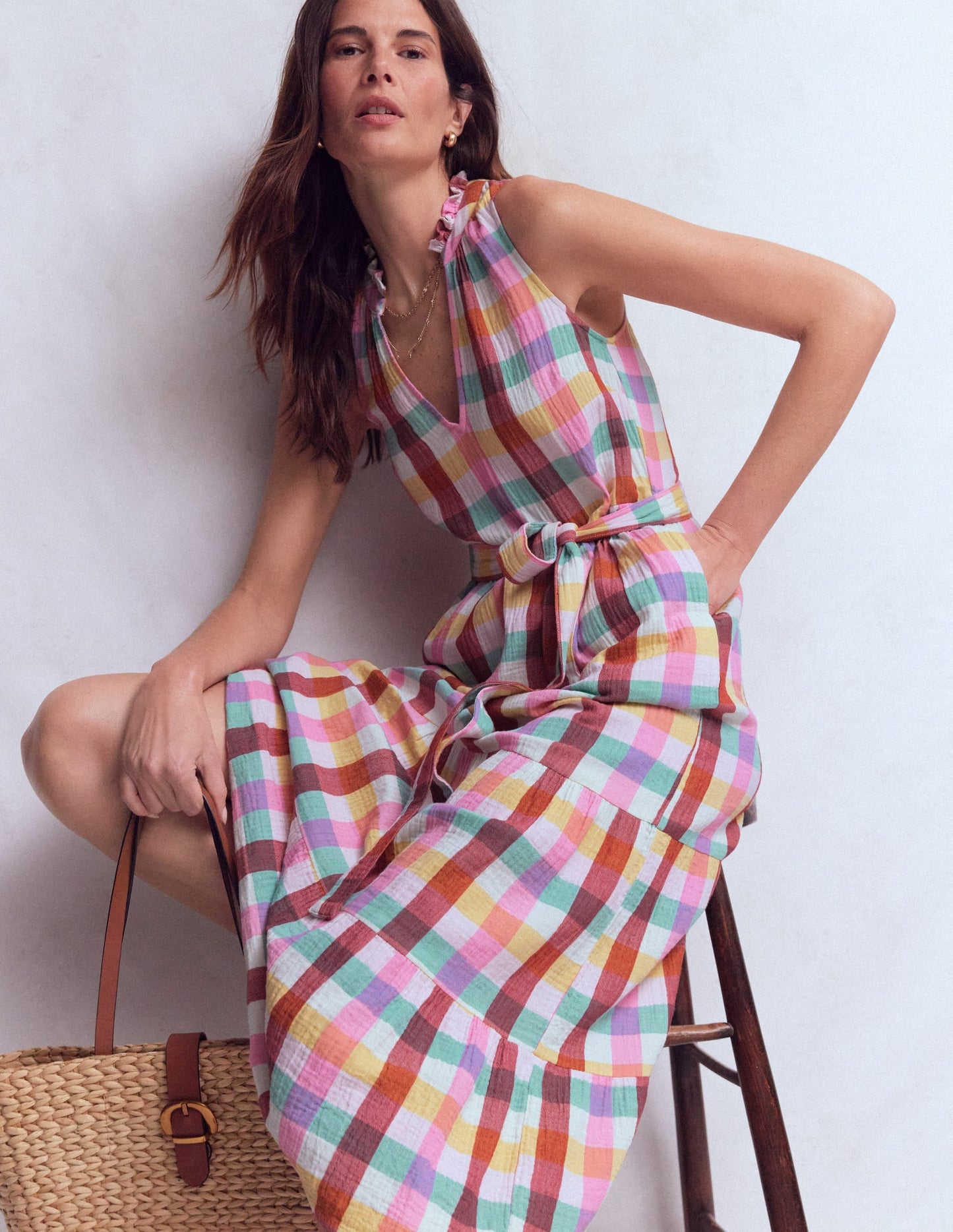 Viv Double Cloth Maxi Dress-Multi Check
