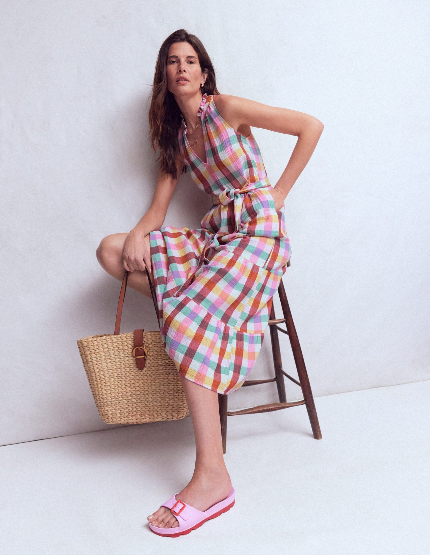 Viv Double Cloth Maxi Dress-Multi Check