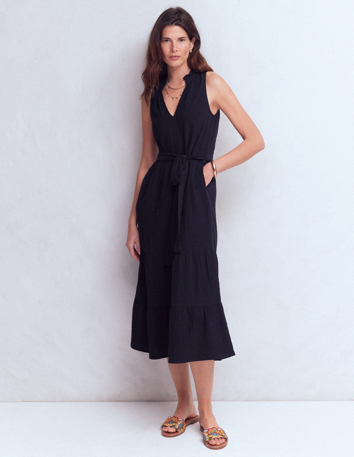 Viv Double Cloth Maxi Dress-Navy