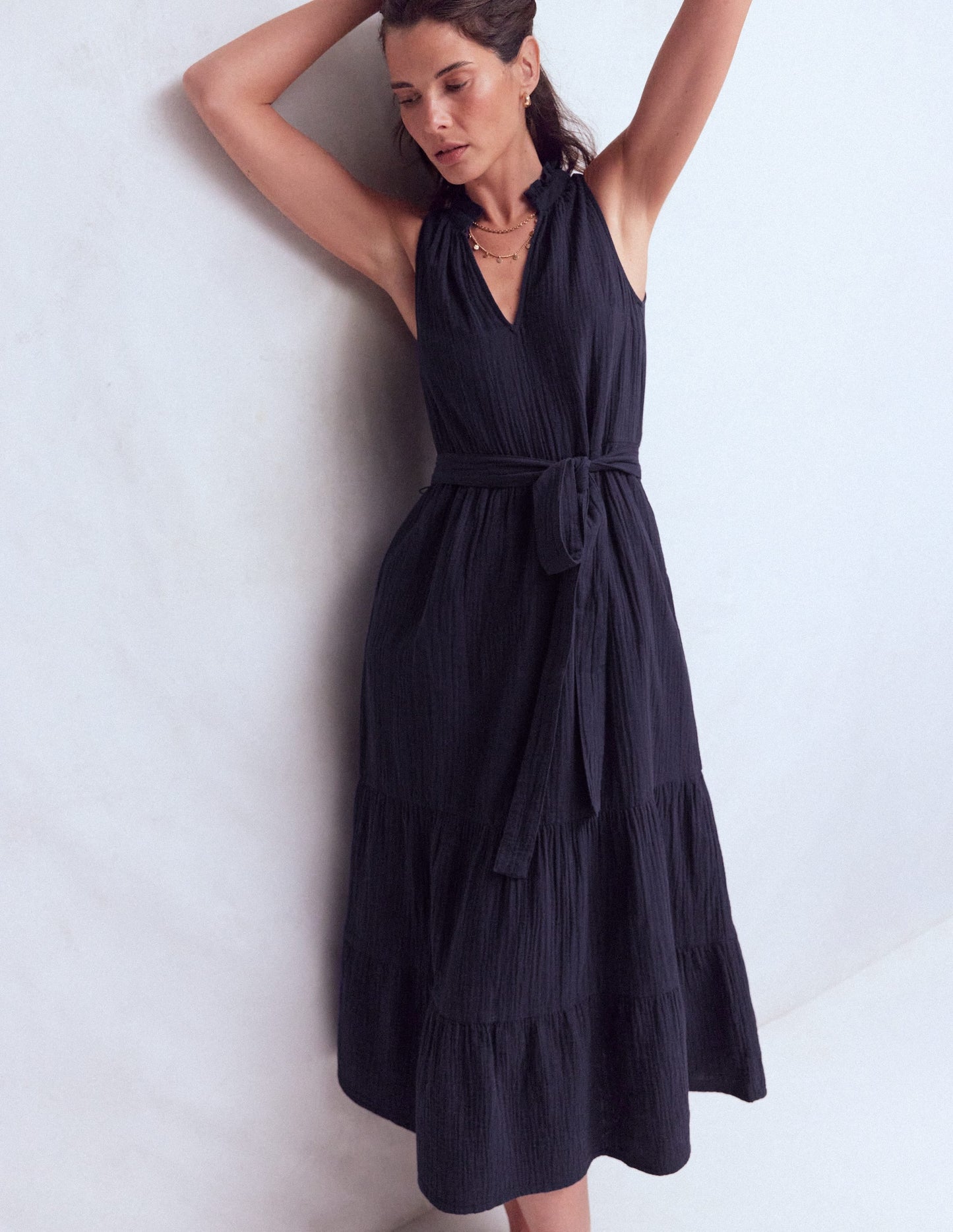 Viv Double Cloth Maxi Dress-Navy