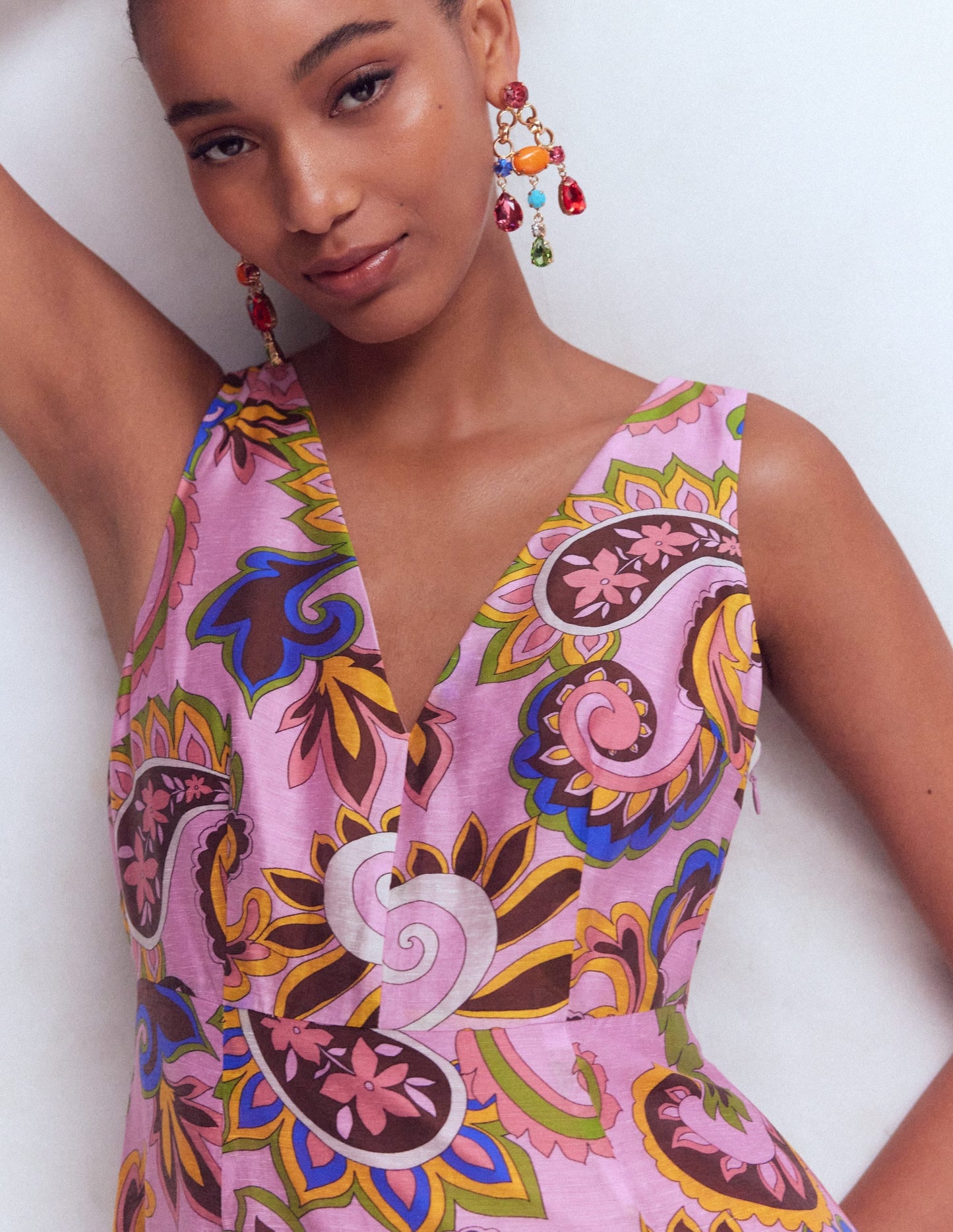 Drop Waist Sleeveless Dress-Multi, Paisley Frenzy