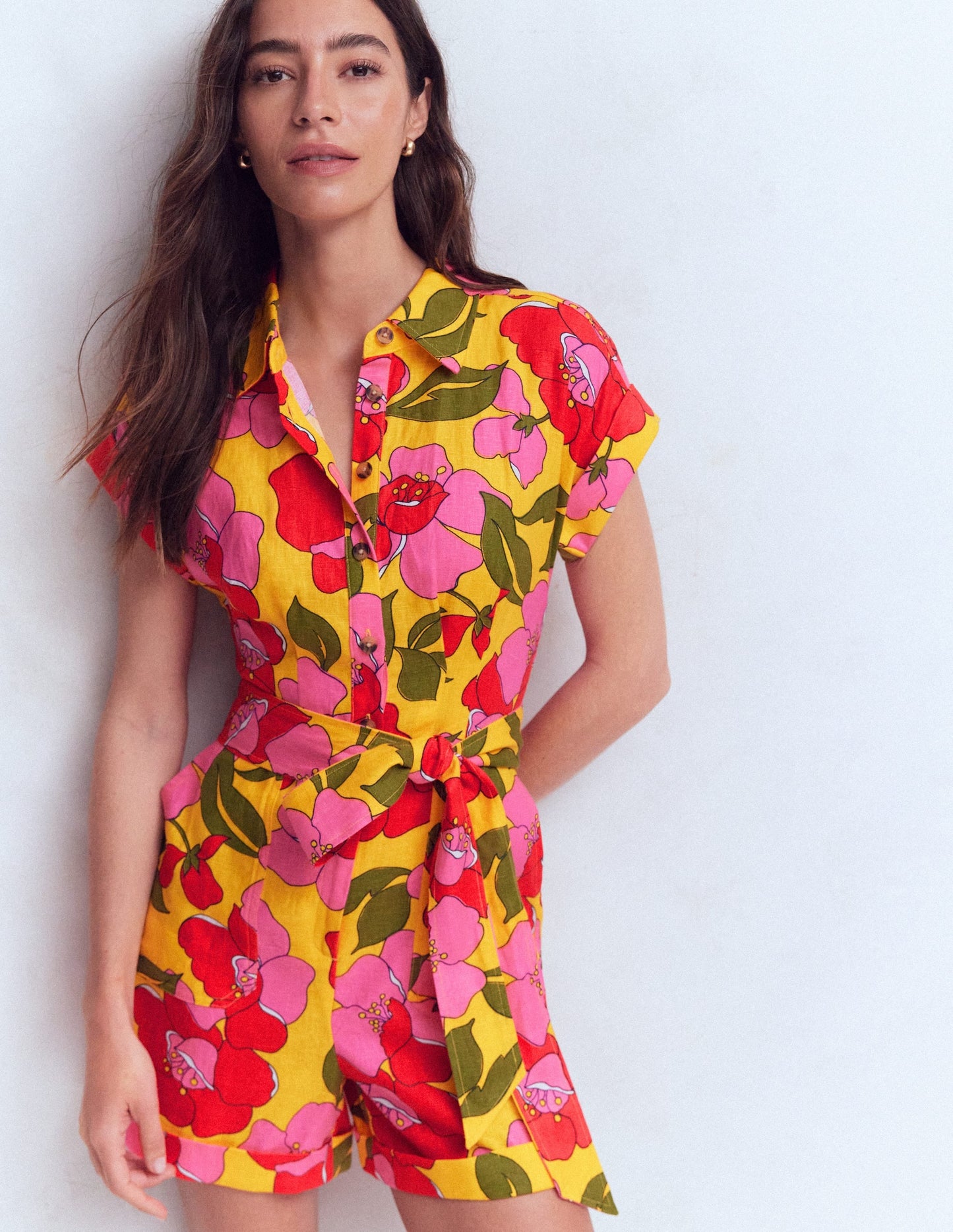 Kay Linen Playsuit-Yellow Radiant Bloom