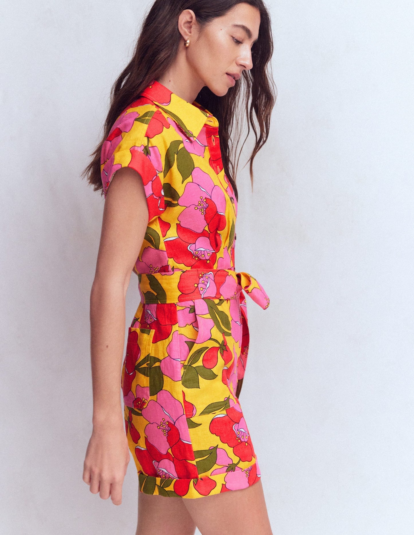 Kay Linen Playsuit-Yellow Radiant Bloom