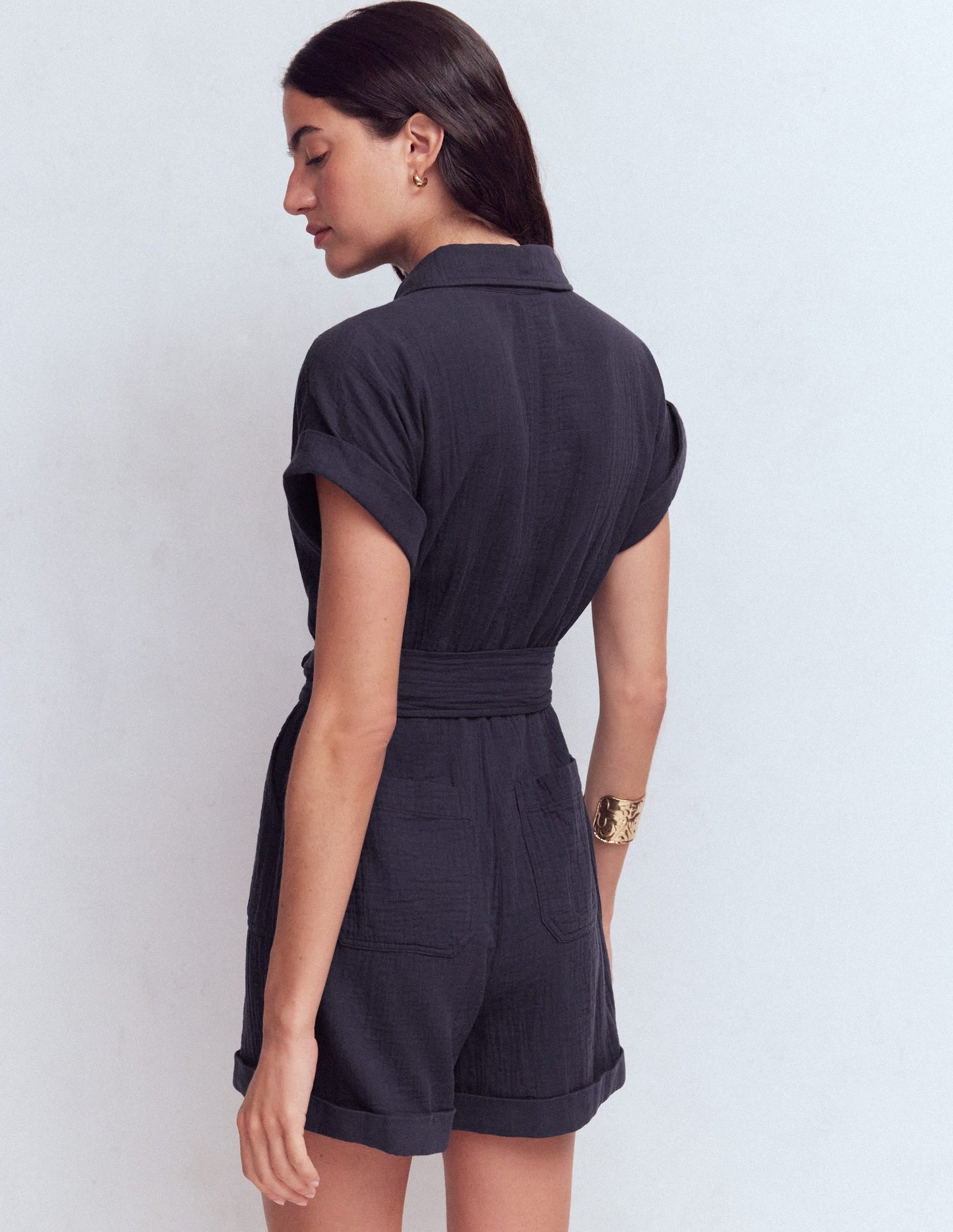 Kay Double Cloth Playsuit-Navy