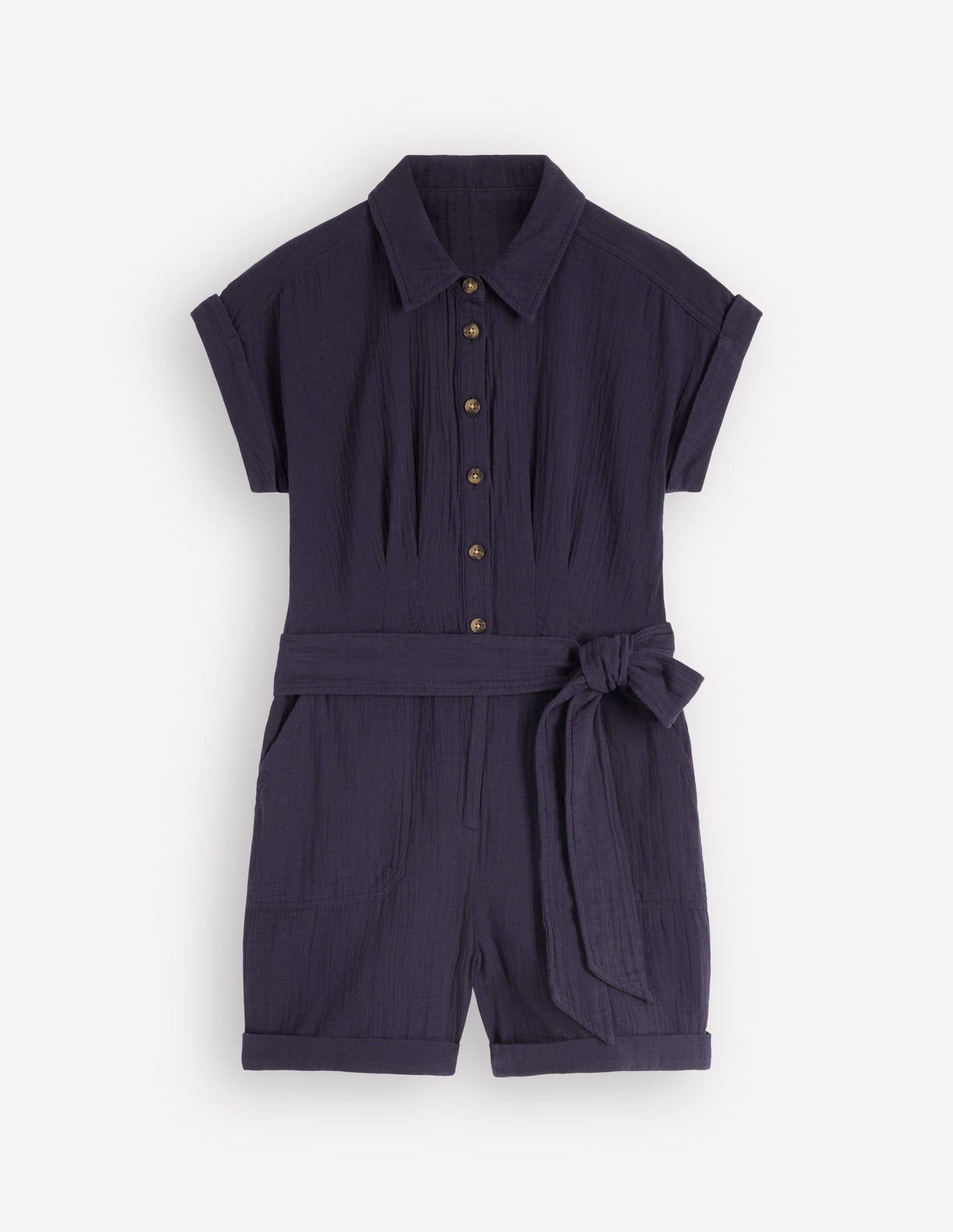 Kay Double Cloth Playsuit-Navy