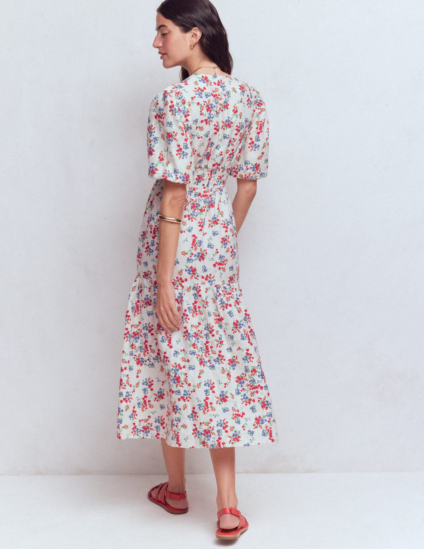 Irene Linen Midi Dress-Ivory, Bloom Scatter