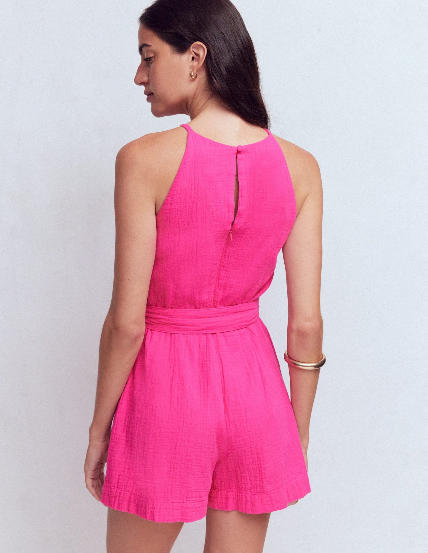 Rosa Double Cloth Playsuit-Pink Peony