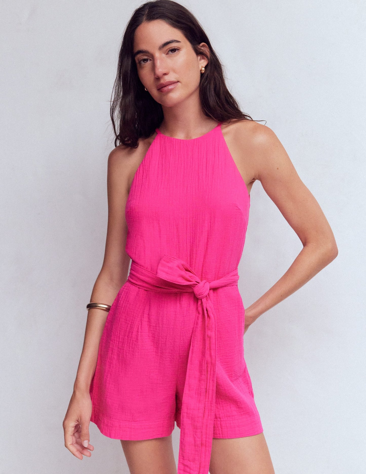 Rosa Double Cloth Playsuit-Pink Peony