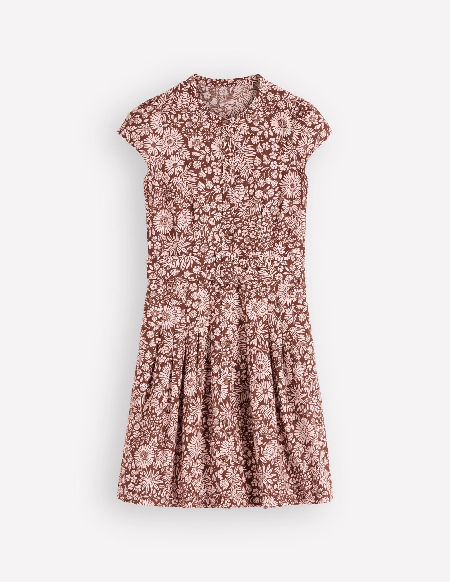 Arabella Short Linen Dress-Brown Flowerbed Bloom