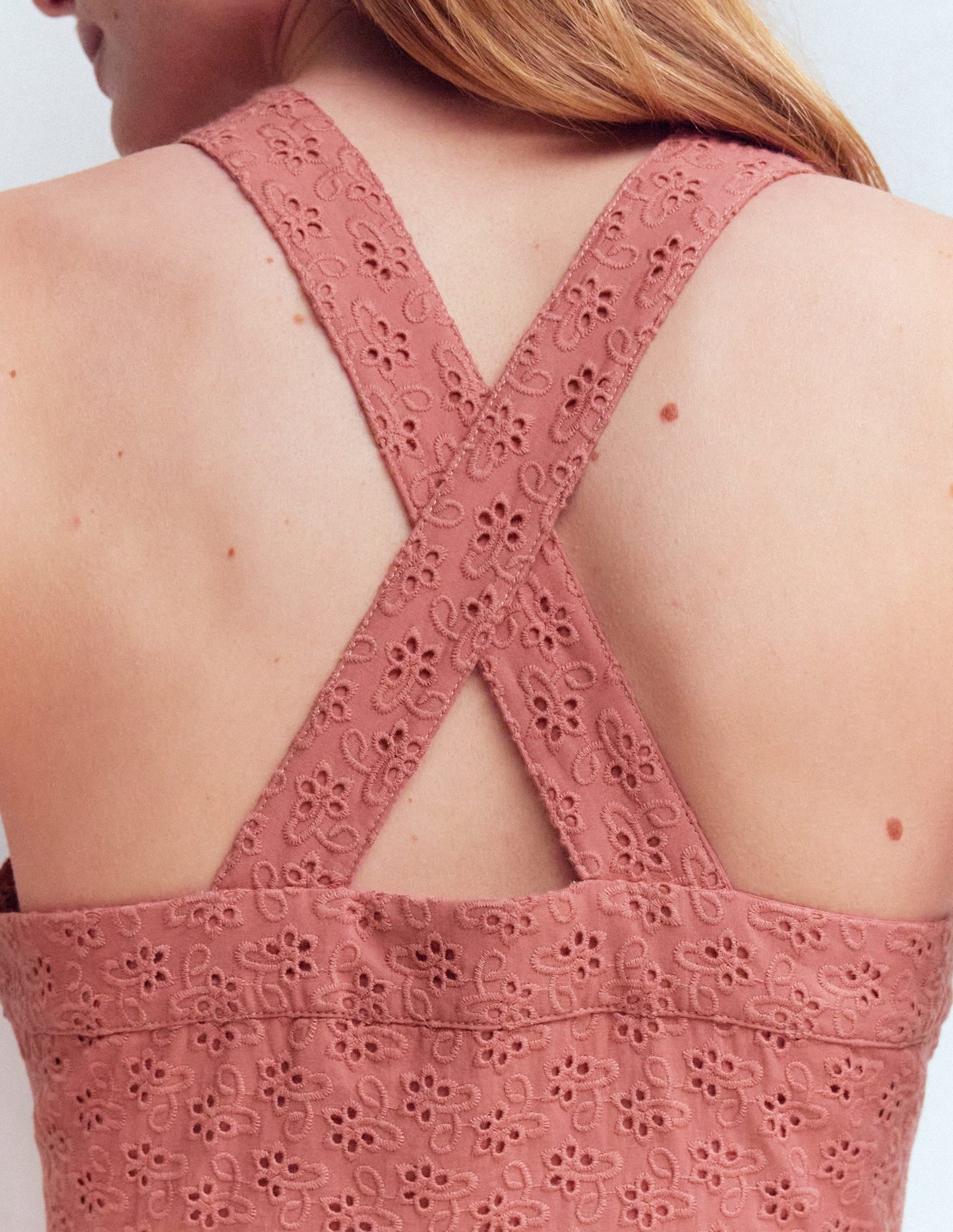 Cross Back Broderie Midi Dress-Vintage Rose Broderie