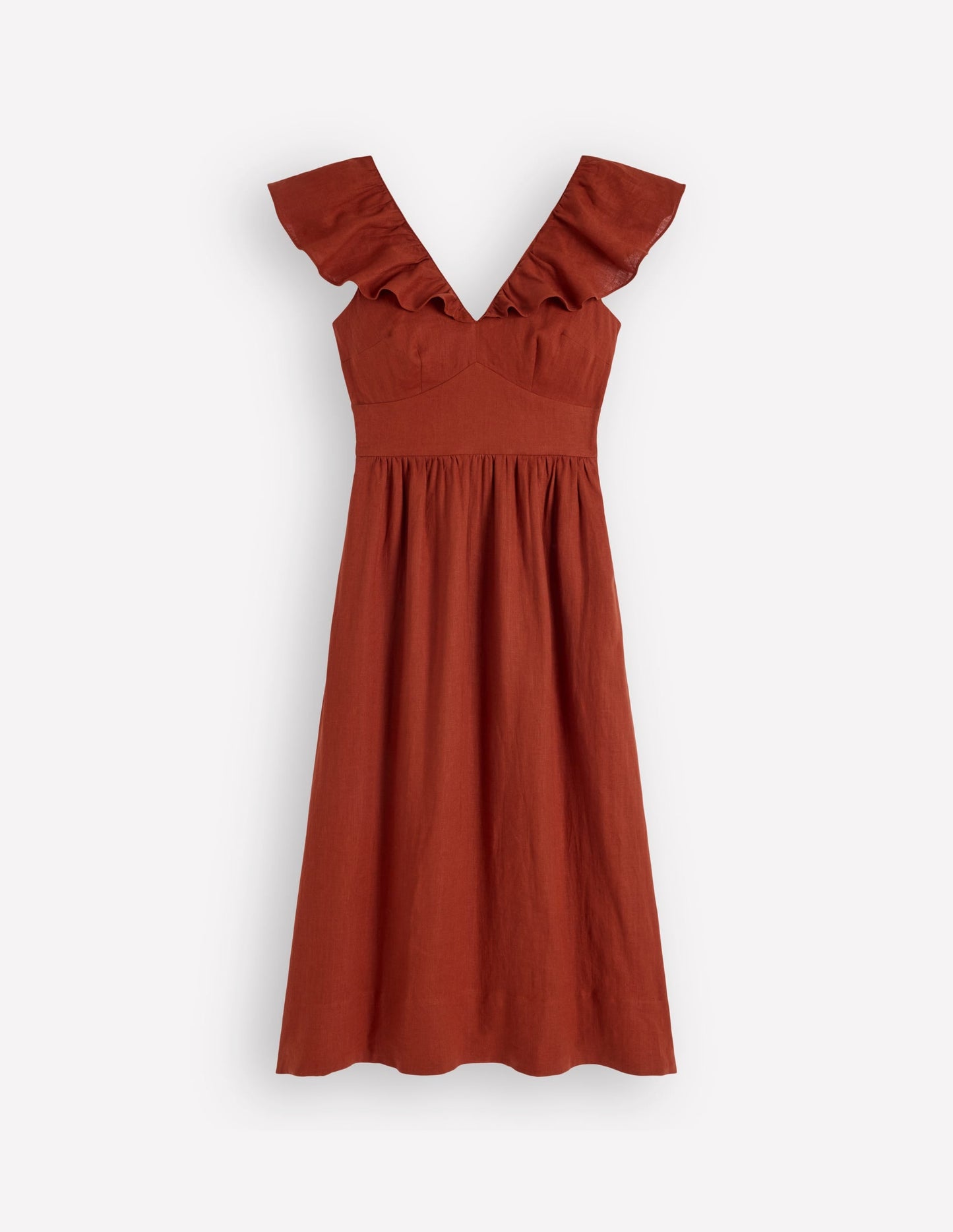 Mega Ruffle Linen Dress-Burnt Henna