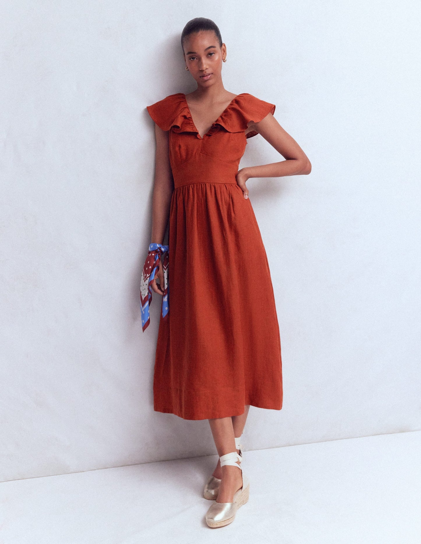 Mega Ruffle Linen Dress-Burnt Henna