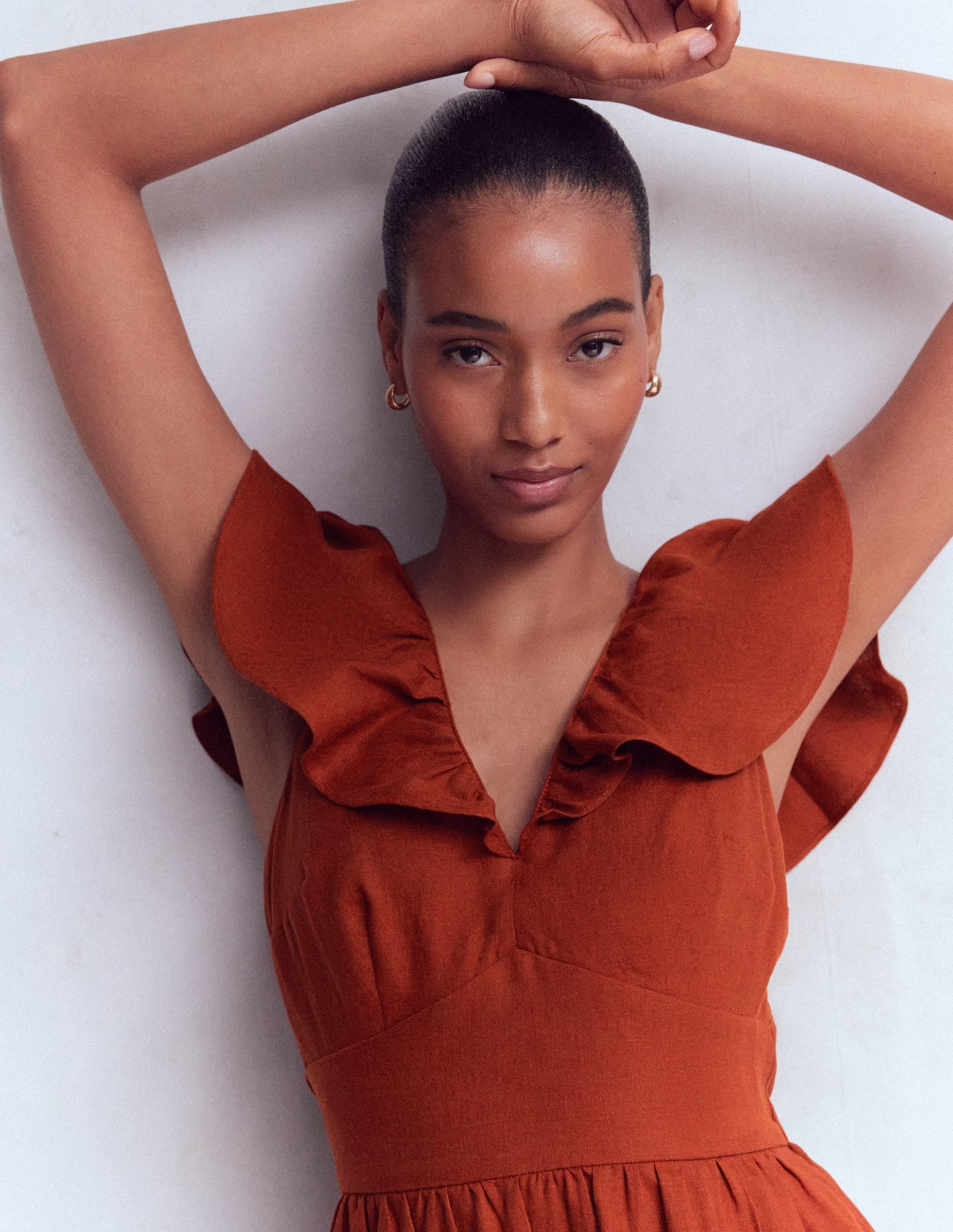 Mega Ruffle Linen Dress-Burnt Henna