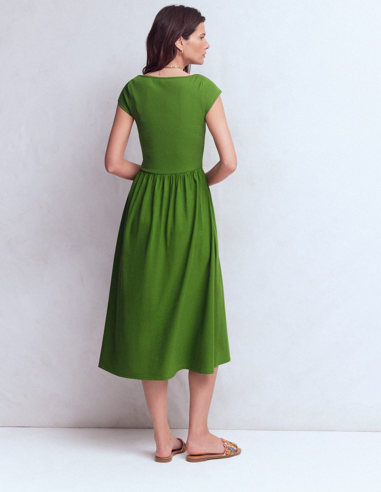 Boat Neck Mix Dress-Safari Green