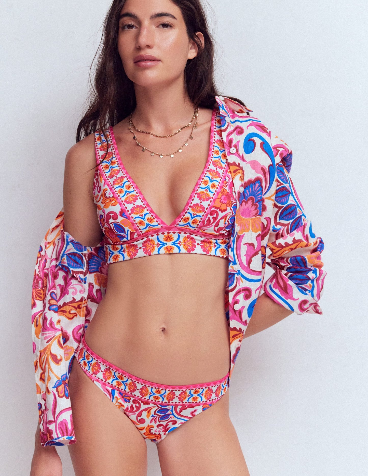Porto Bikini Bottoms-Pink Power, Flourishing Meadow