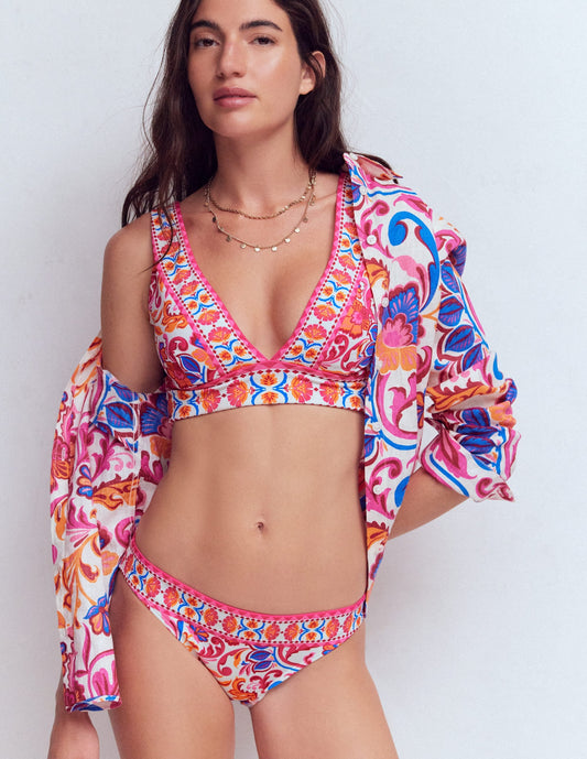 Porto Bikini Bottoms-Pink Power, Flourishing Meadow